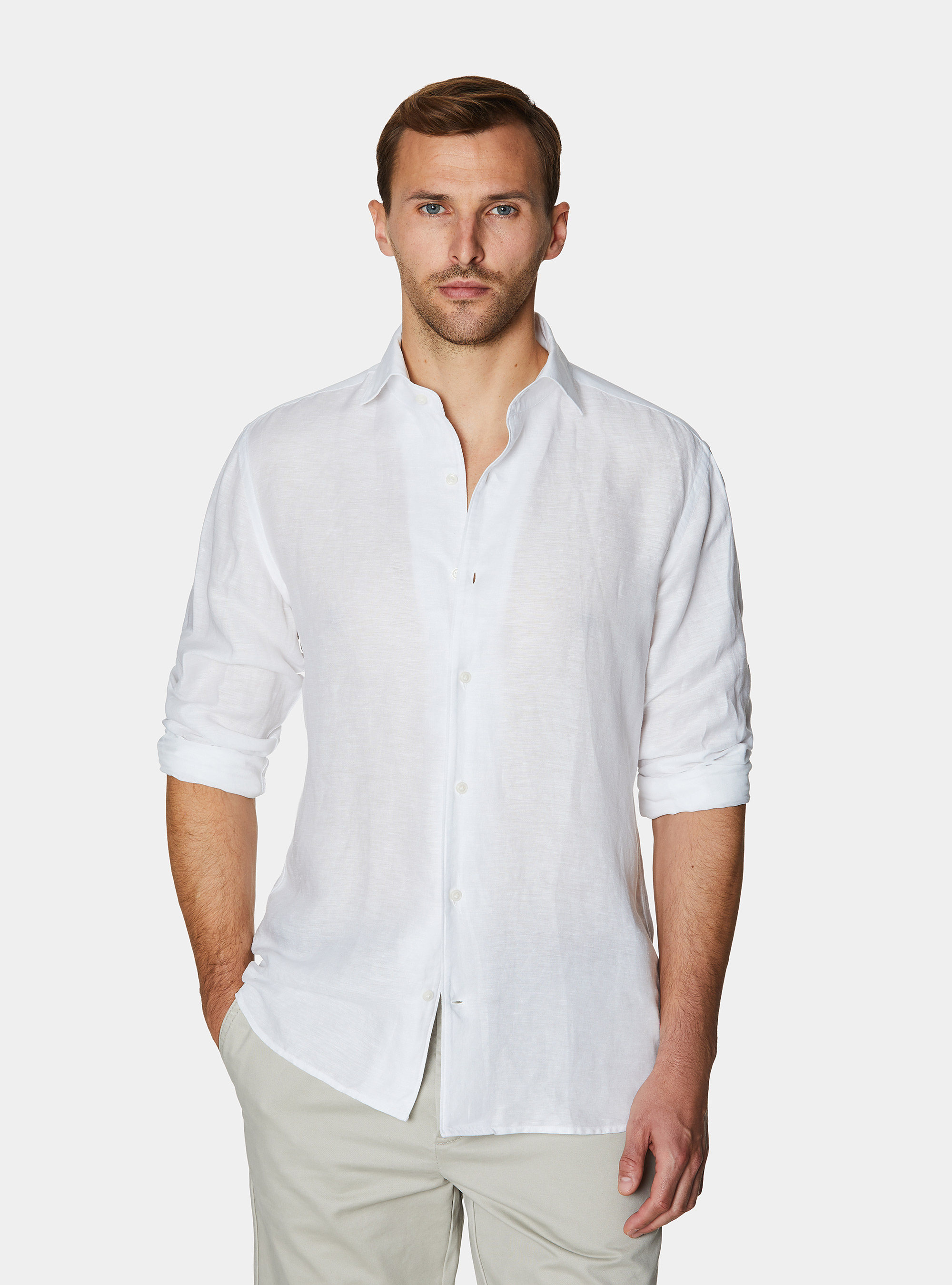 Leinenmischhemd mit Beleg, BIANCO 0099C
