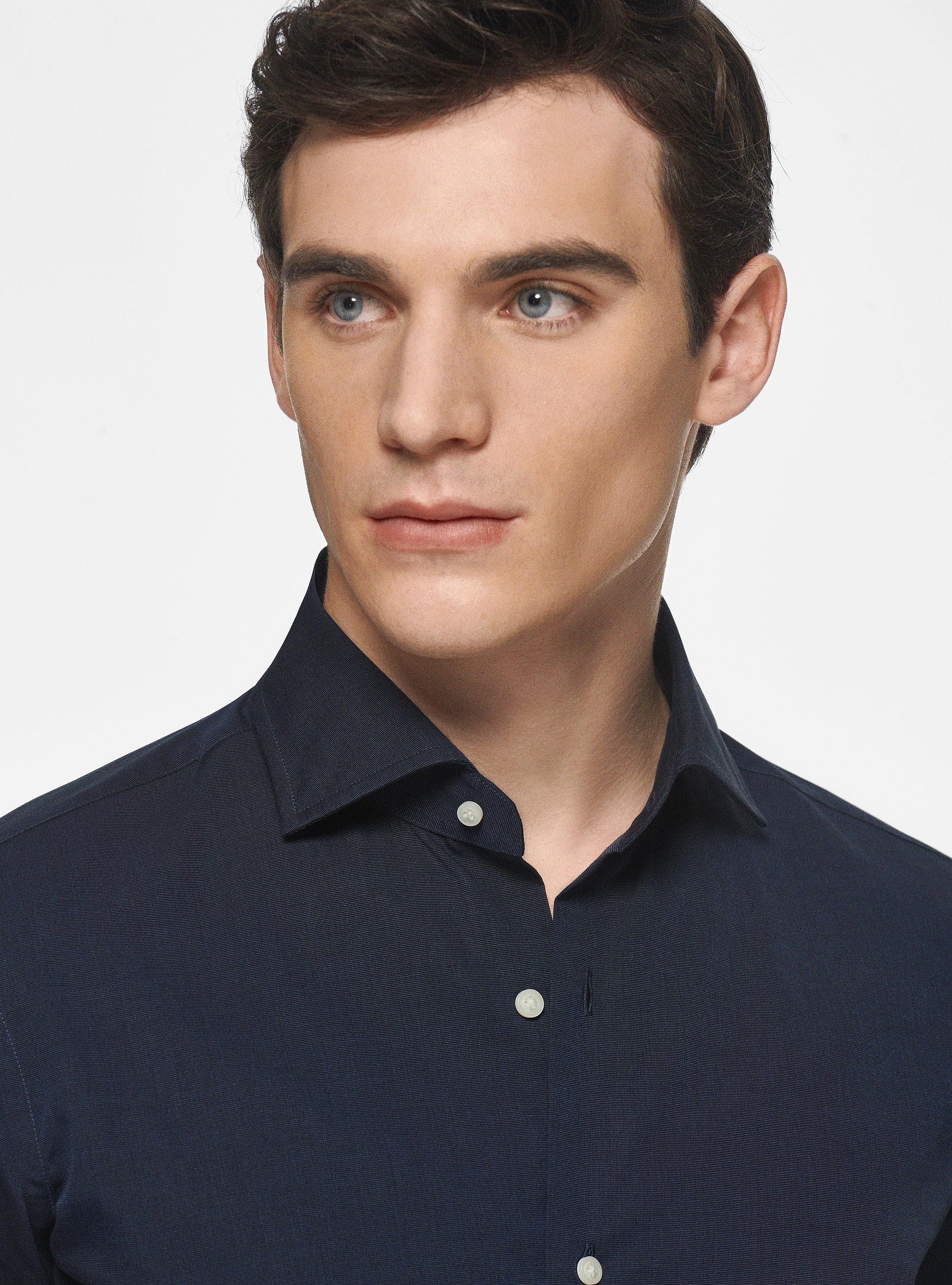 Chemise en coton fil &agrave; fil, BLEU MARINE