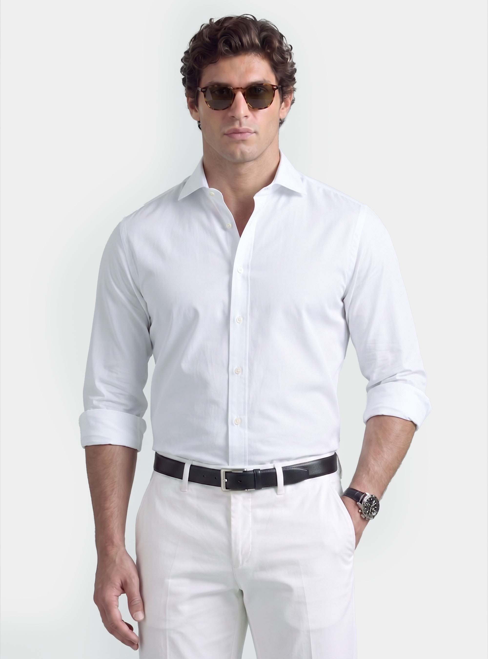 Custom-fit cotton poplin shirt, WHITE