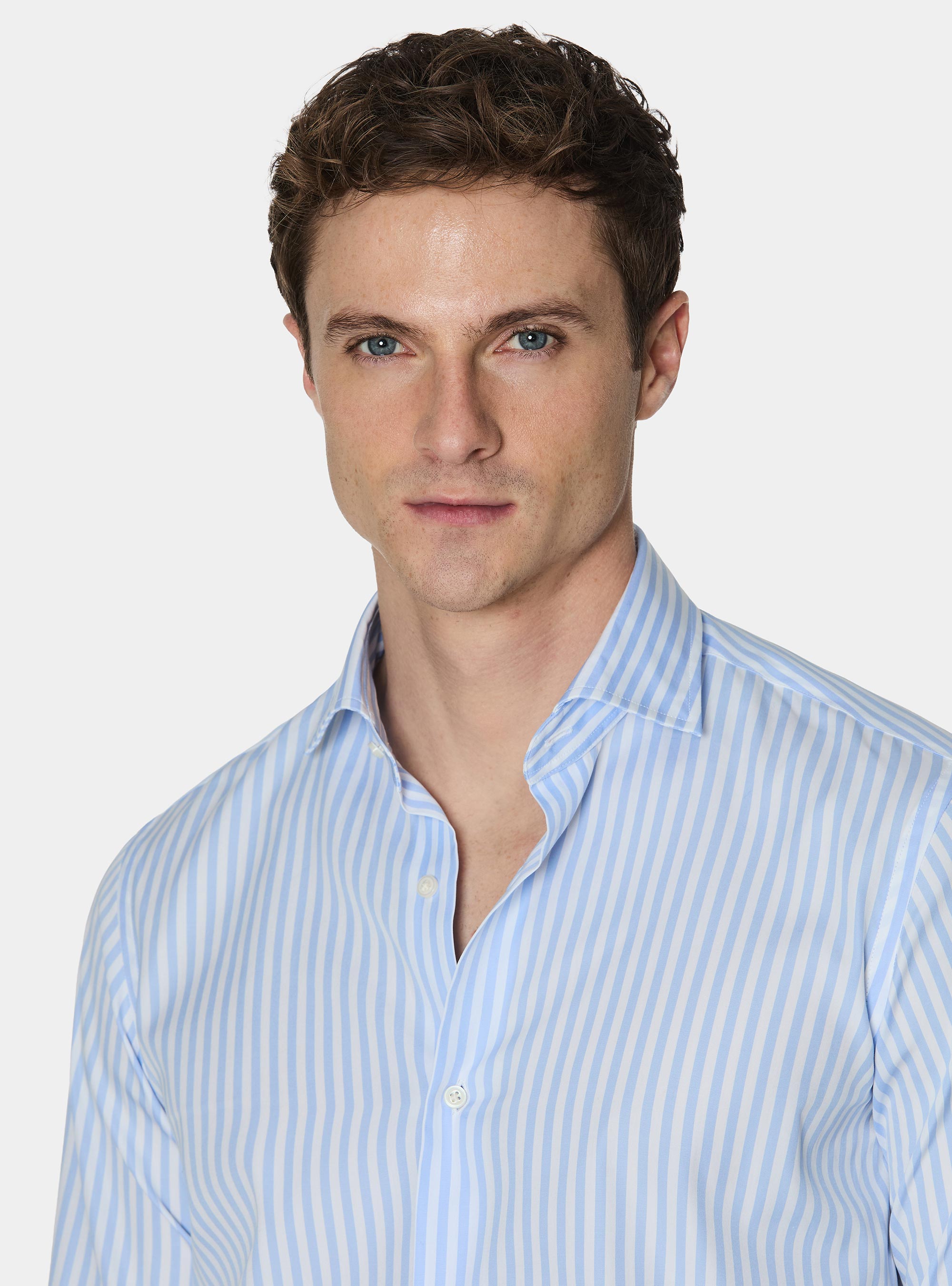 Wide-striped cotton poplin shirt, LIGHT BLUE