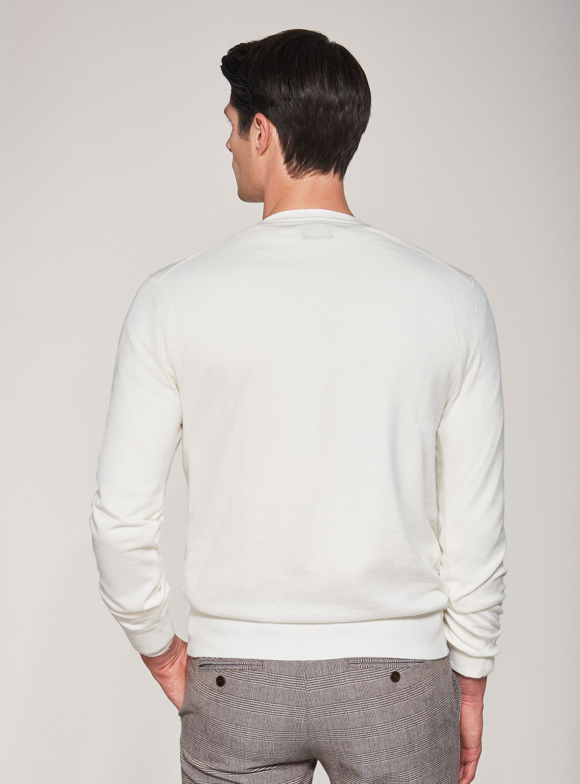 Round-neck cotton silk and cashmere sweater, WHITE