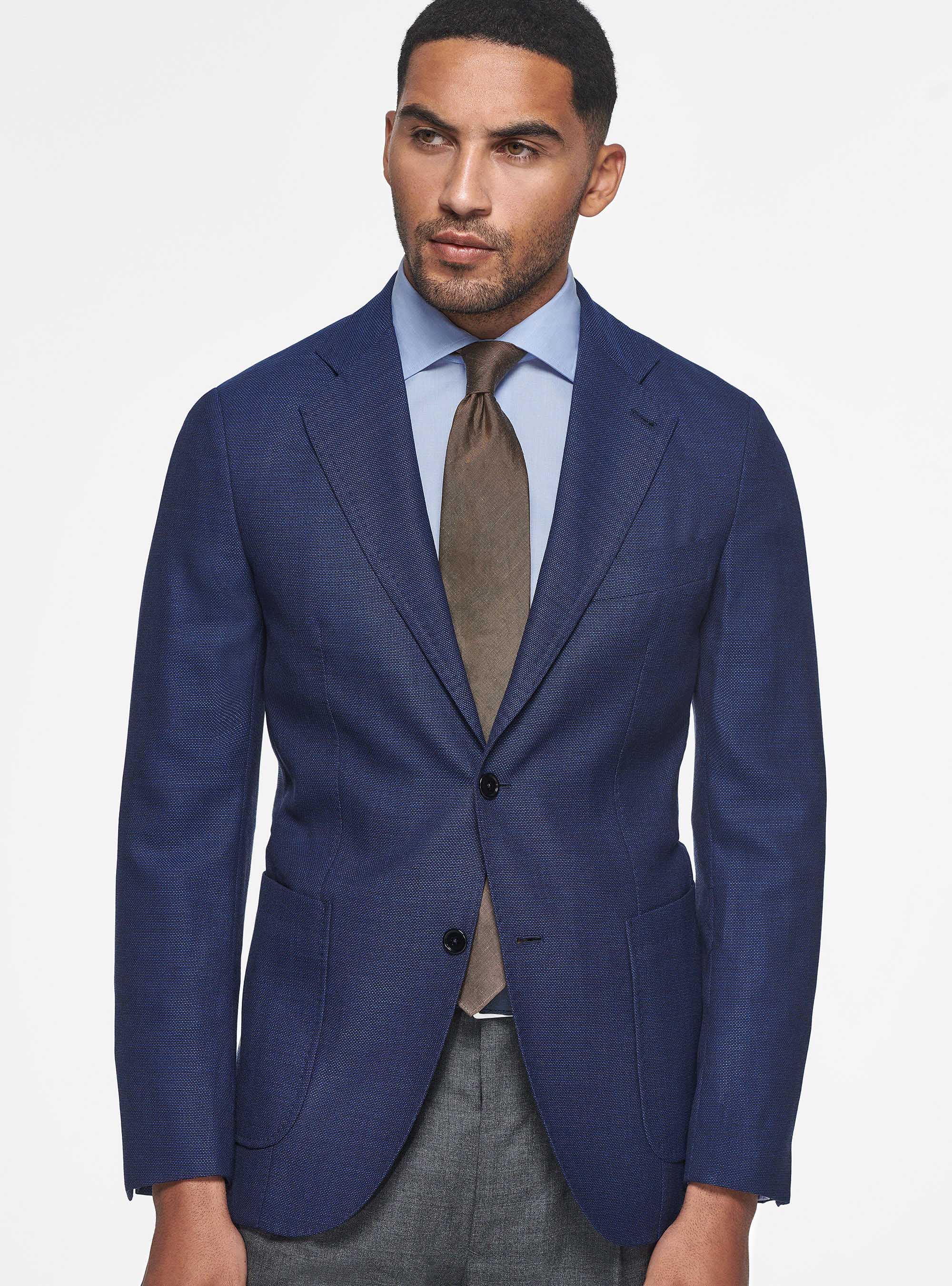 Micro-textured wool blazer, BLUE