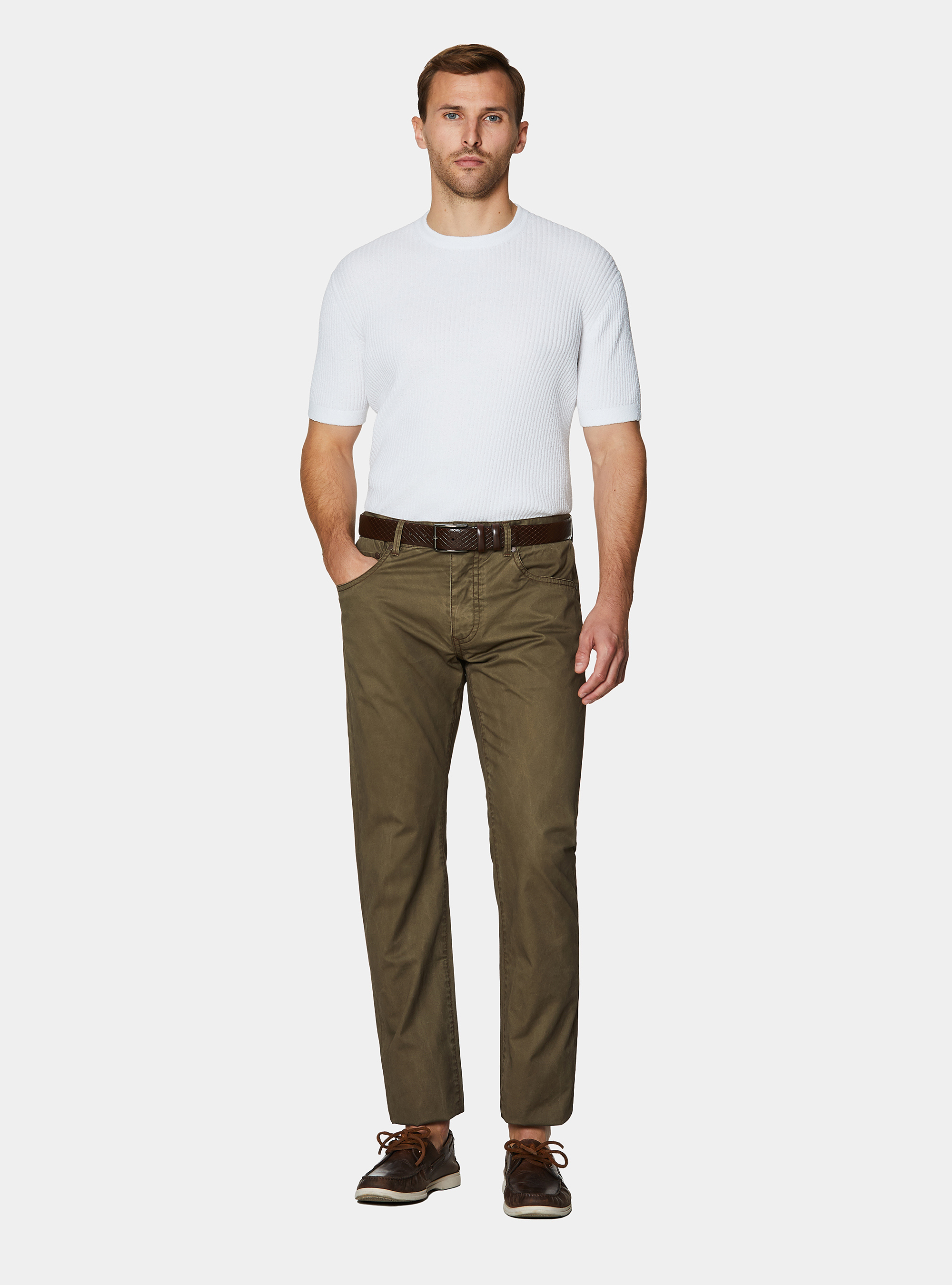 Crew neck in ribbed boucl&eacute; knit, WHITE