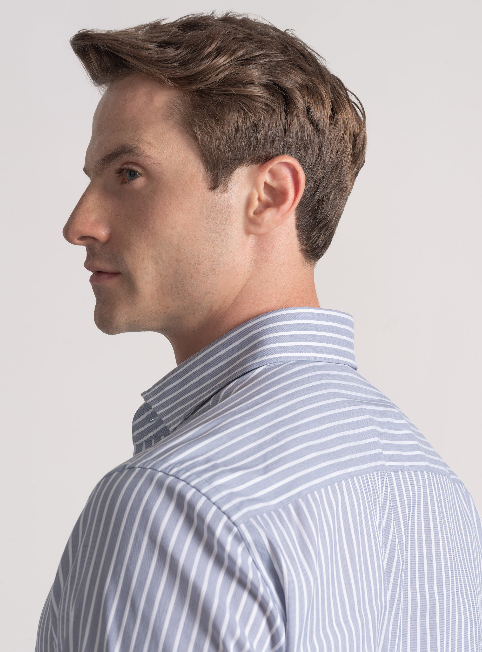 Camicia rigata in misto cotone stretch, BLU
