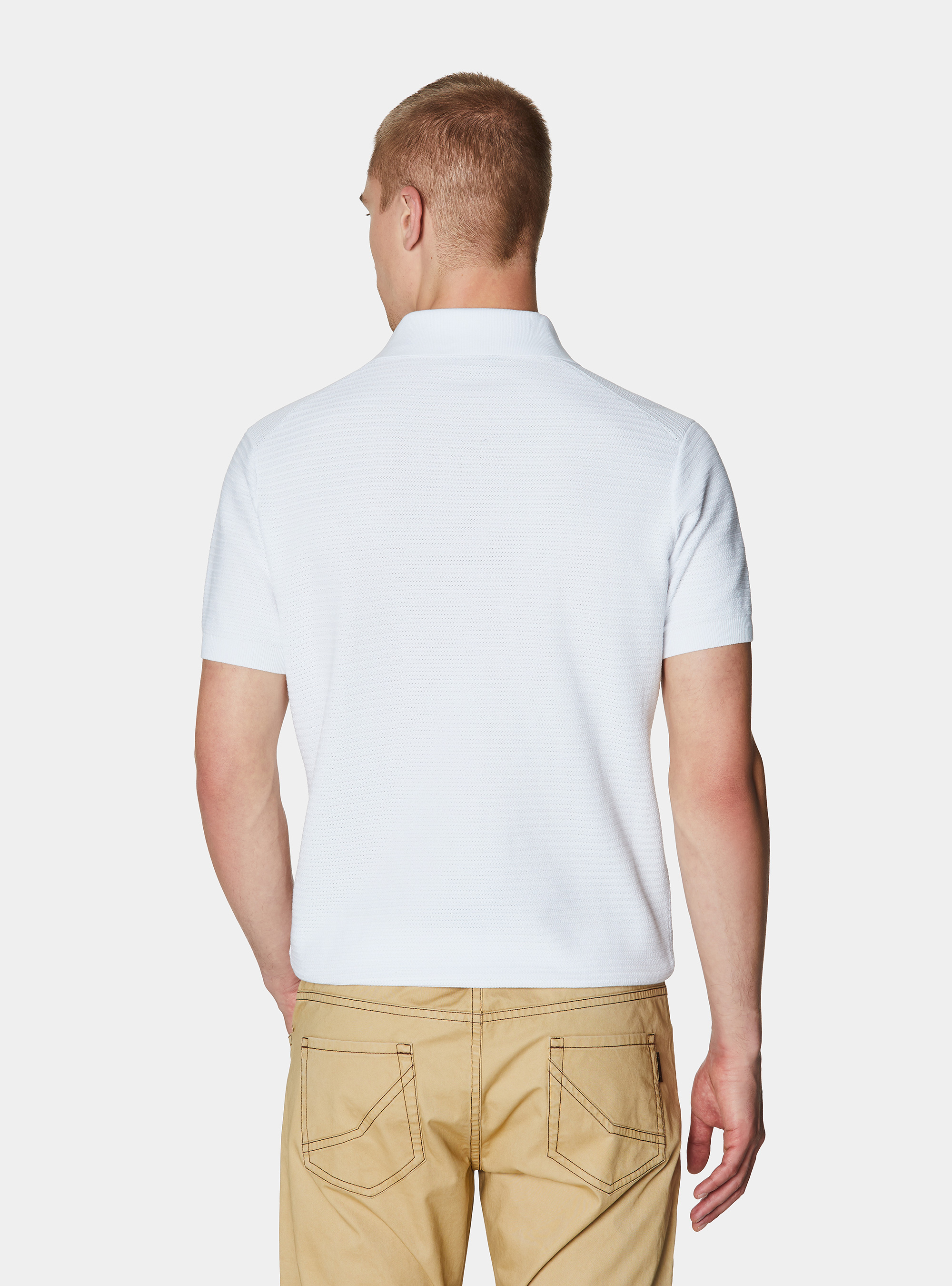 Polo en maille de coton textur&eacute;, BLANC