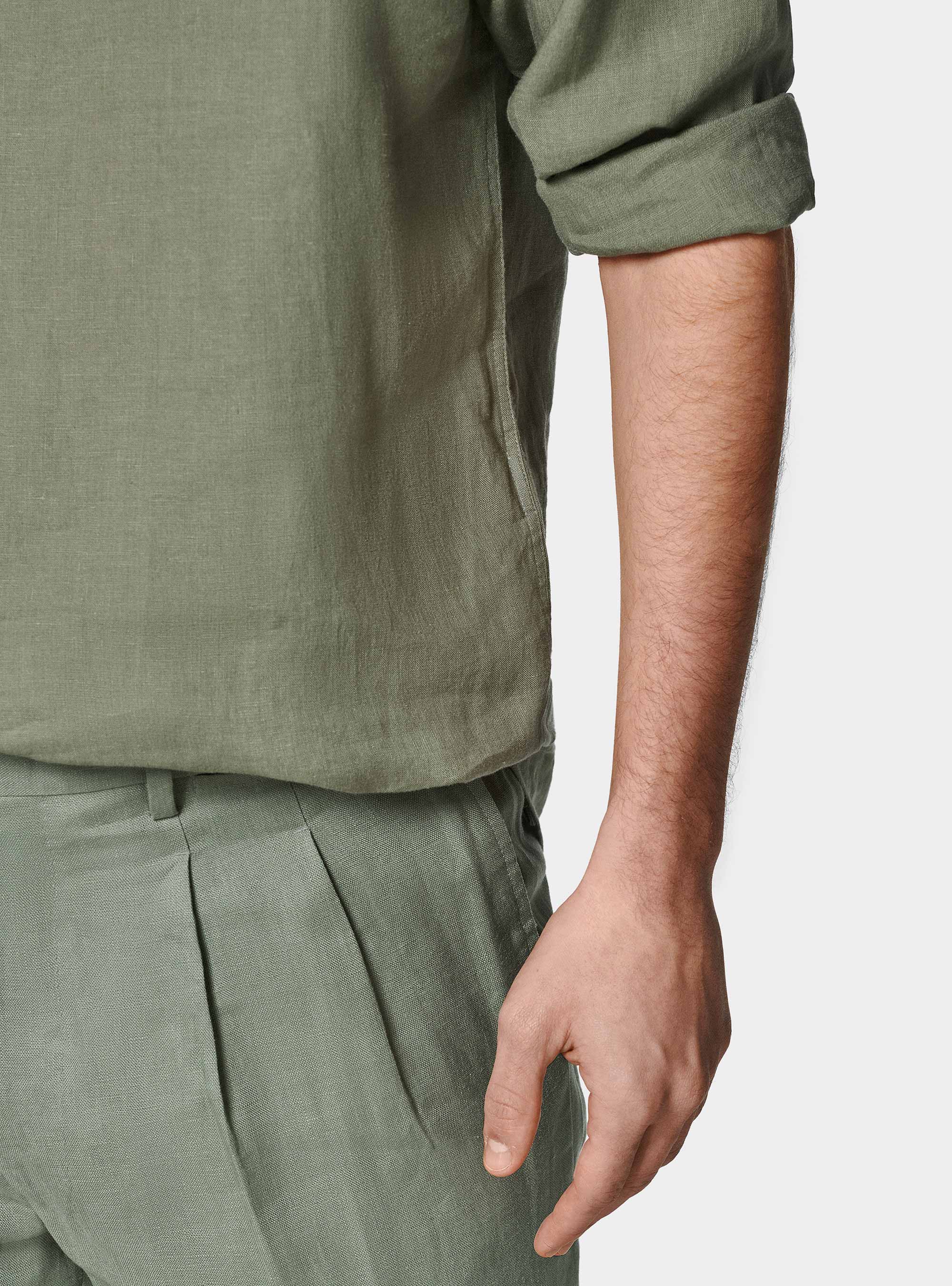 Camicia coreana in puro lino, SALVIA 0602C