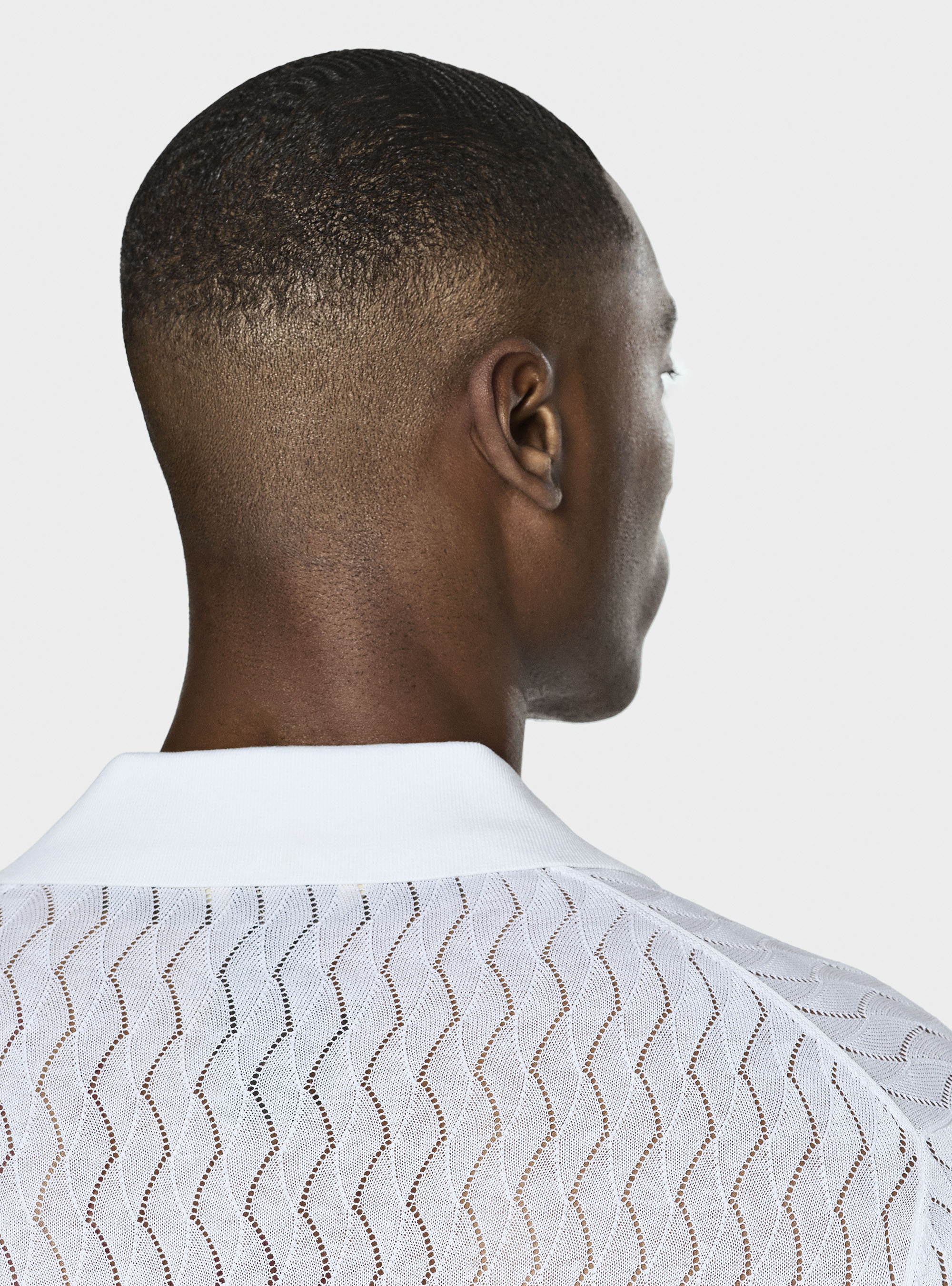 Cotton and silk perforated knit polo shirt, WHITE