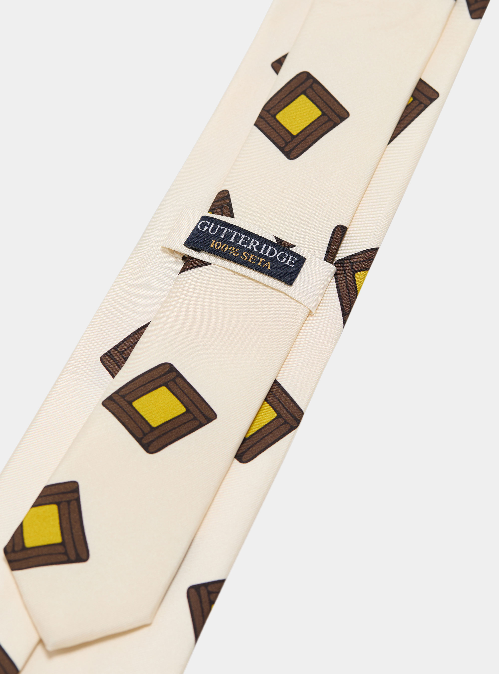 Silk twill tie with geometric print, OFF-WHITE