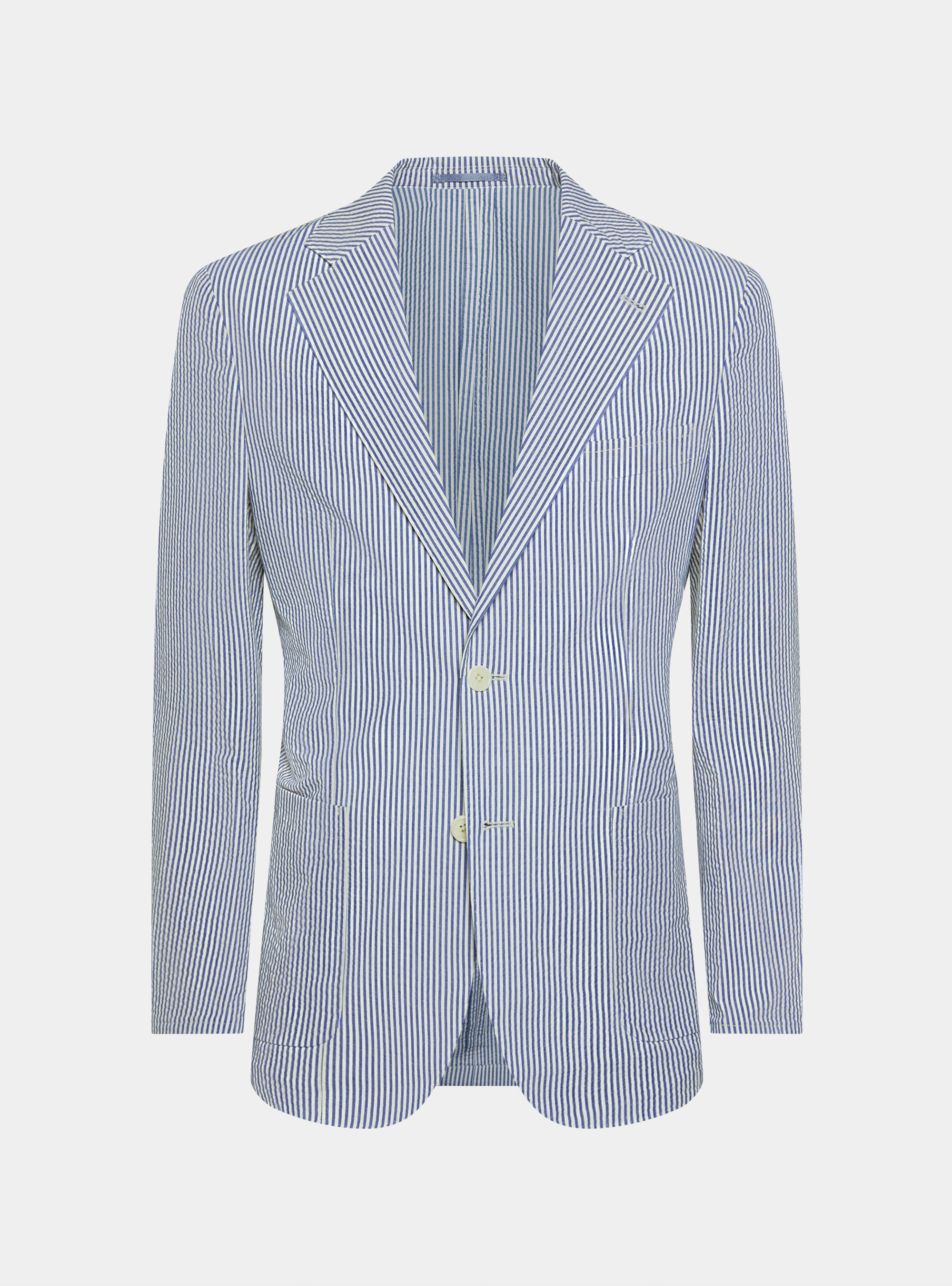 Striped blazer in seersucker cotton, BLUE