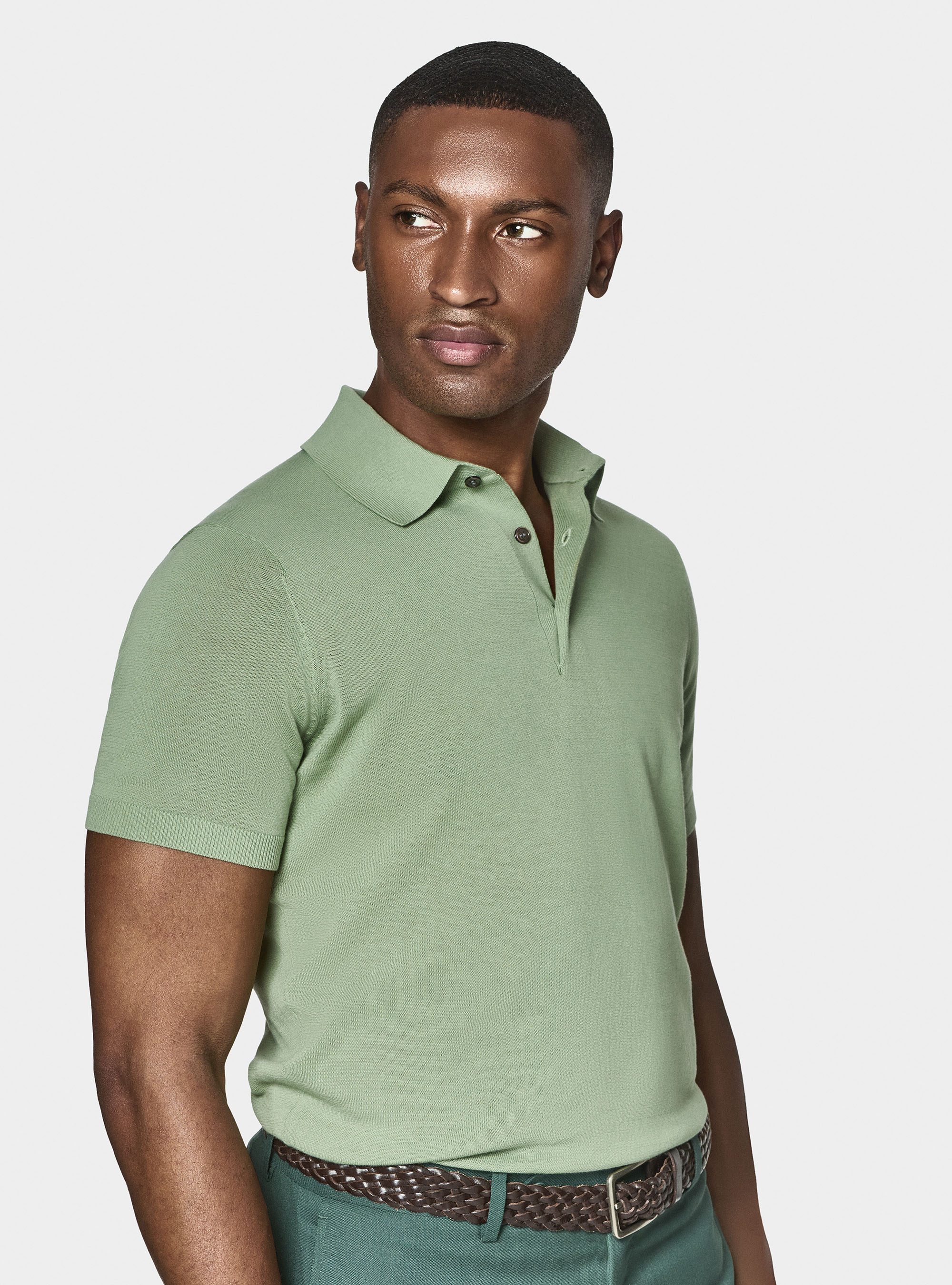 Extra-fine cotton knit polo shirt, SALVIA 0602C