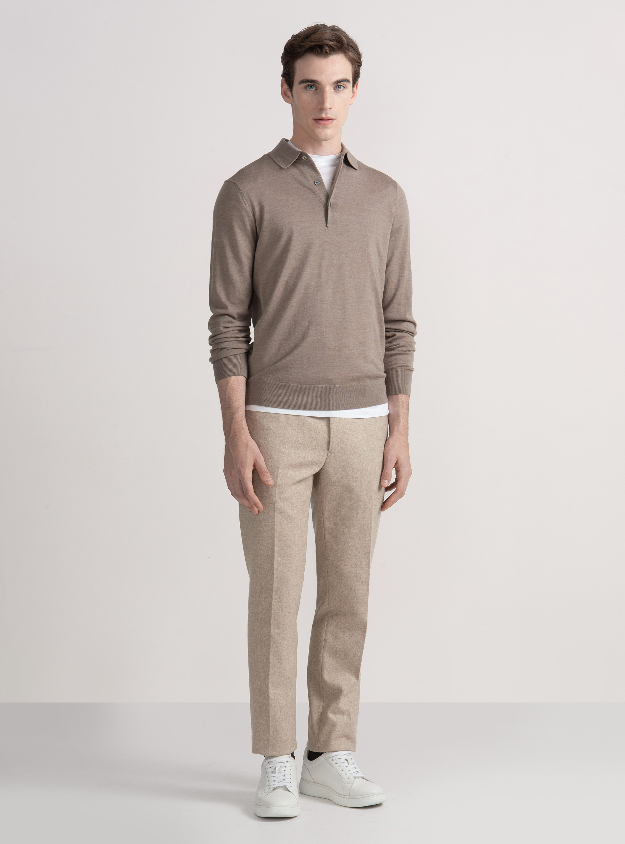 Extra-fine merino wool polo shirt, MUD