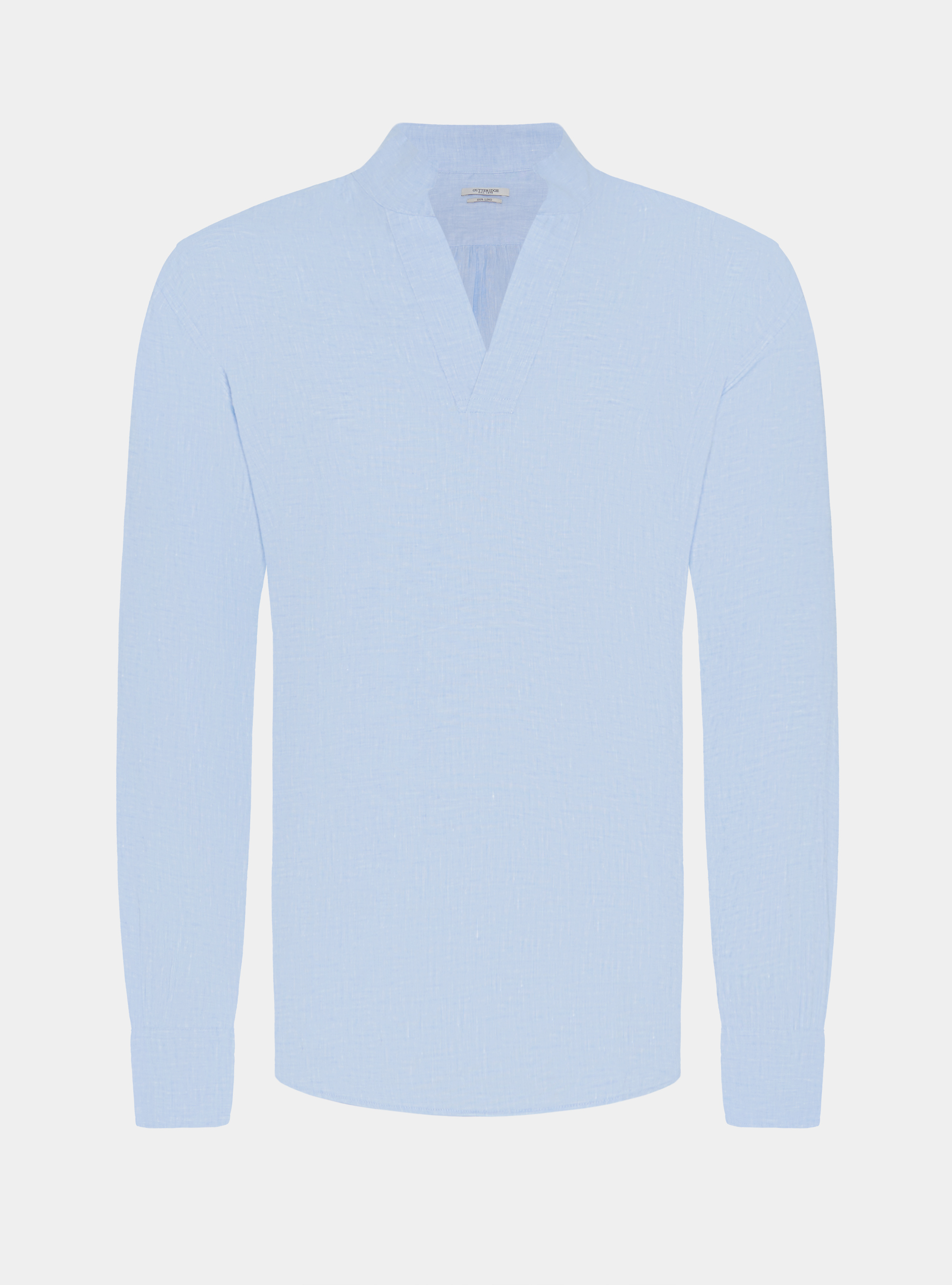 Camicia coreana in puro lino, AZZURRO