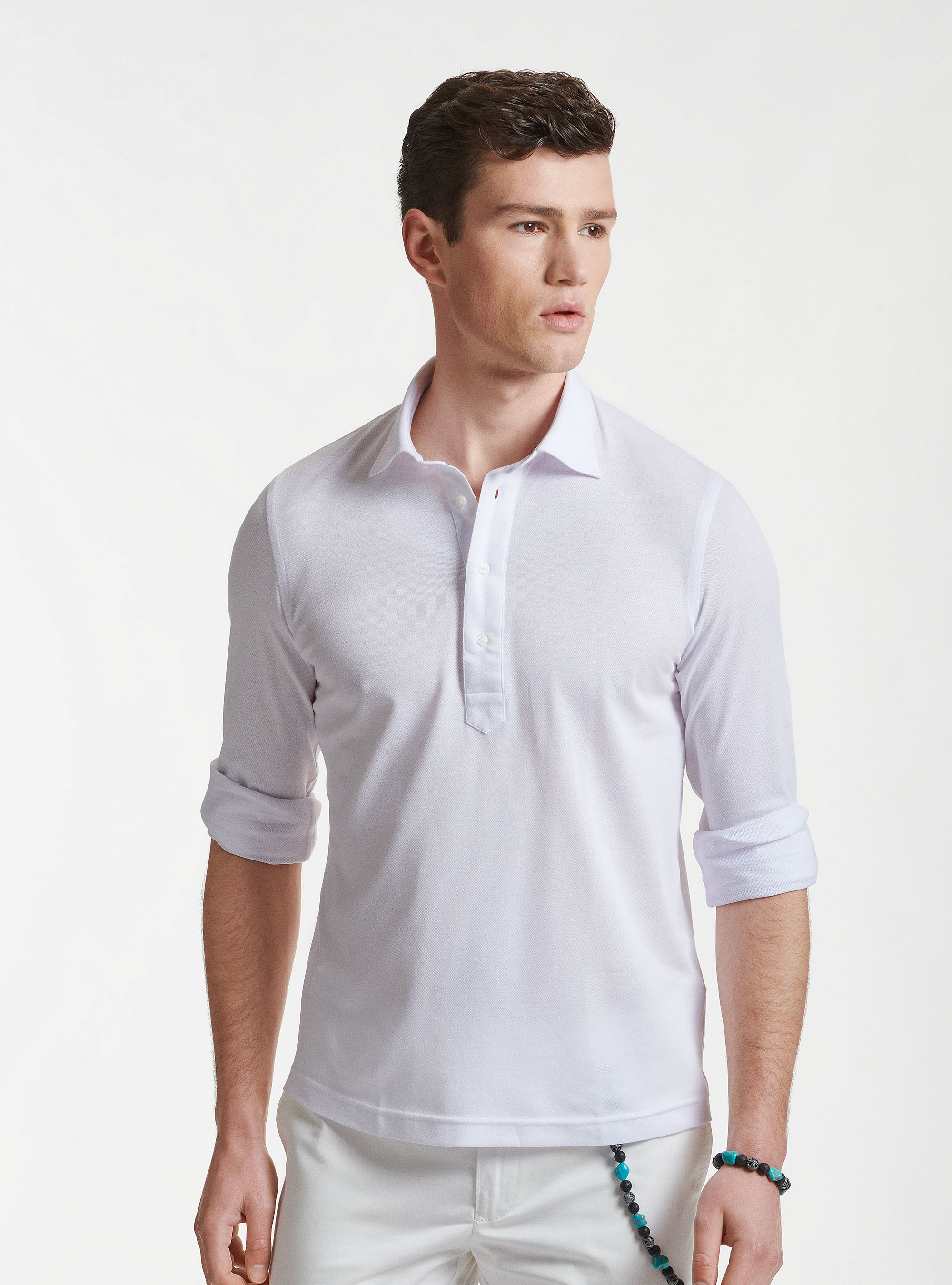 Polo camicia in cotone piquet, BIANCO