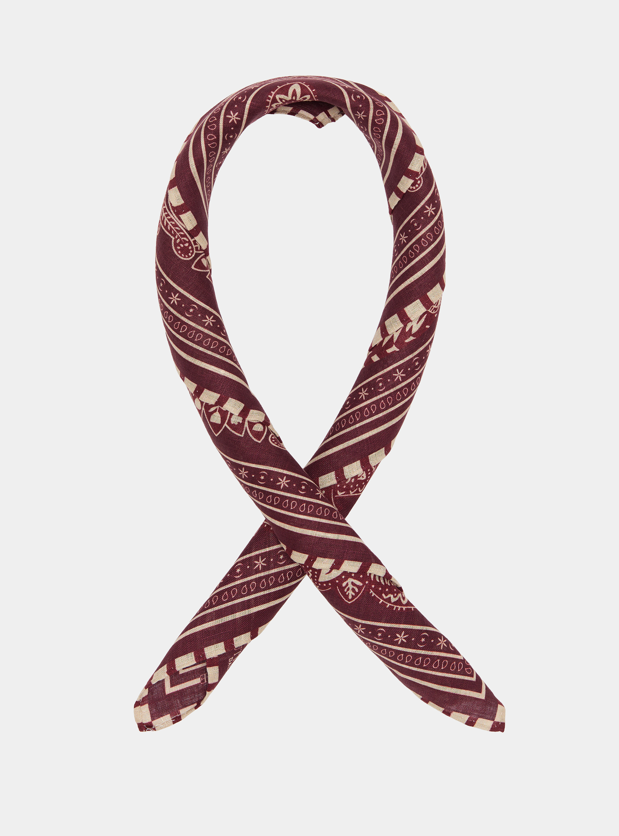 Bandana-style patterned linen foulard, BORDEAUX