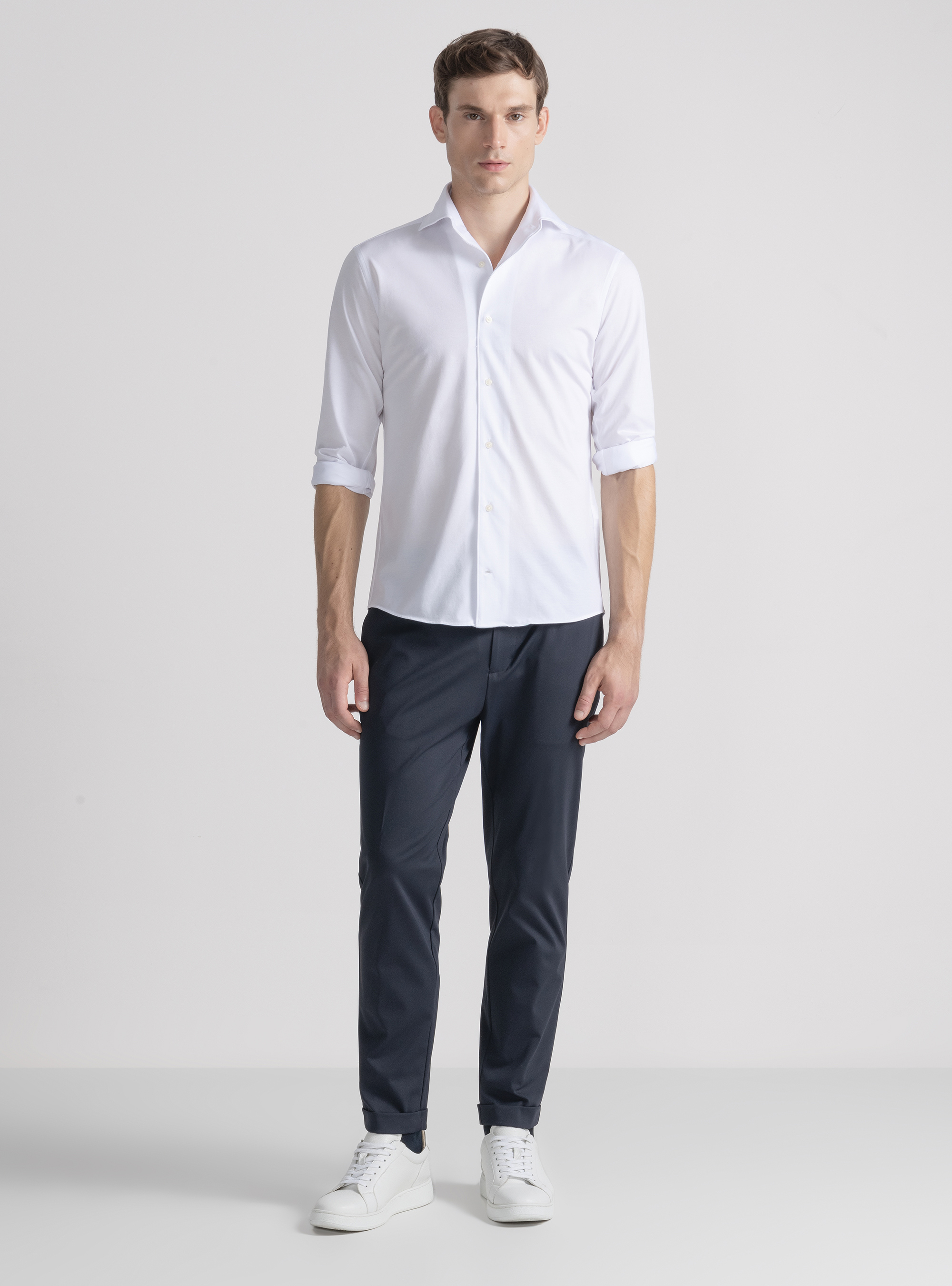 Camicia in jersey di misto cotone, BIANCO