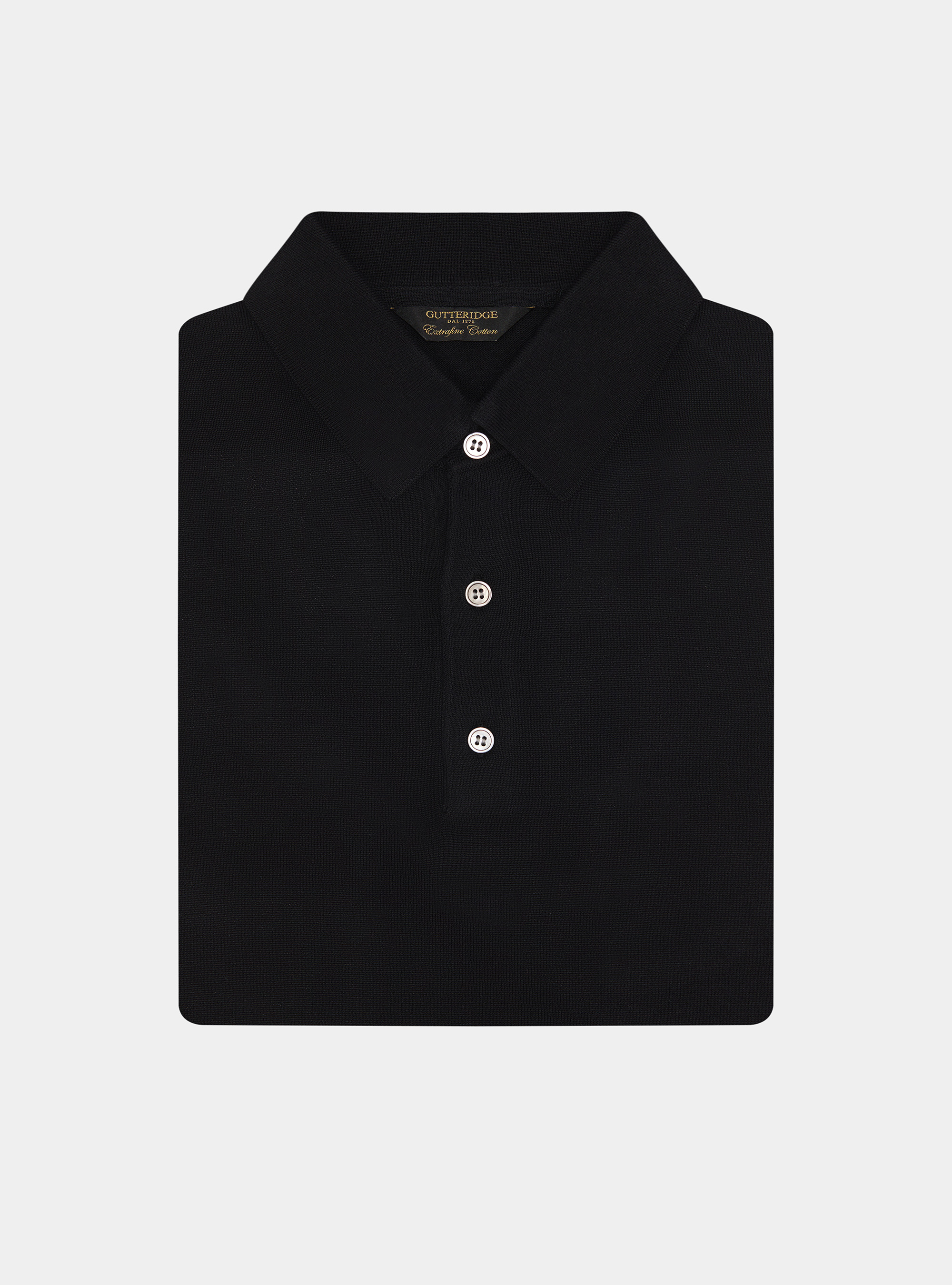 Extra-fine cotton knit polo shirt, BLACK