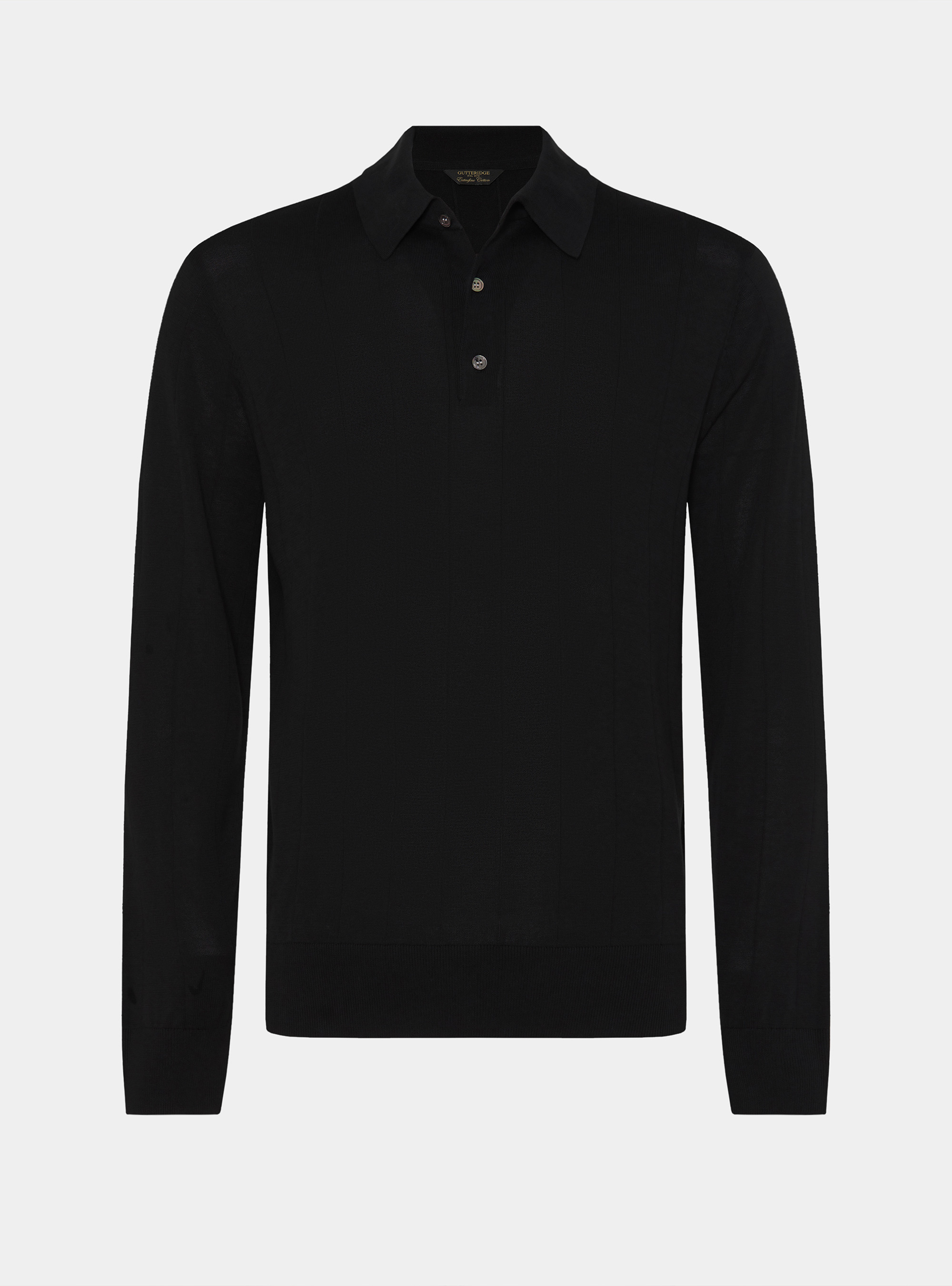 Long-sleeved knit polo shirt, BLACK