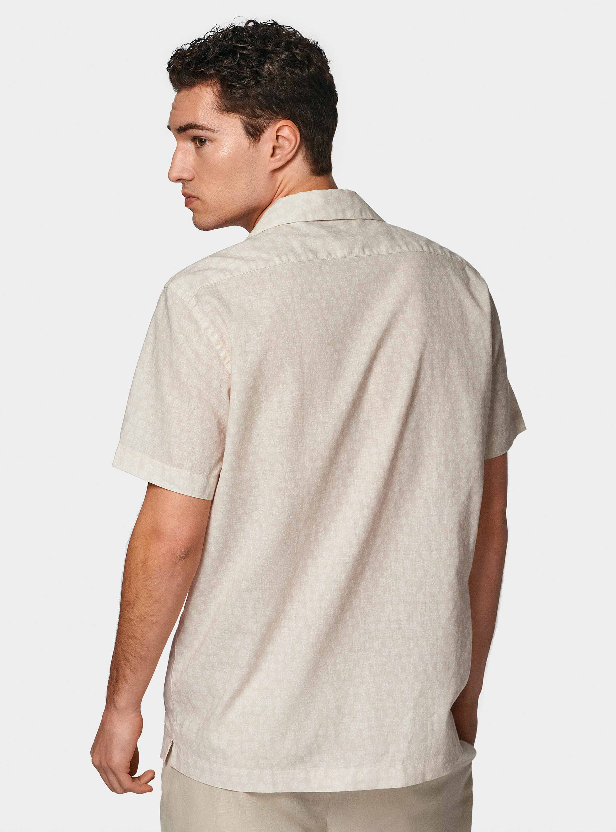 Bowling shirt in linen and printed cotton, ECRU