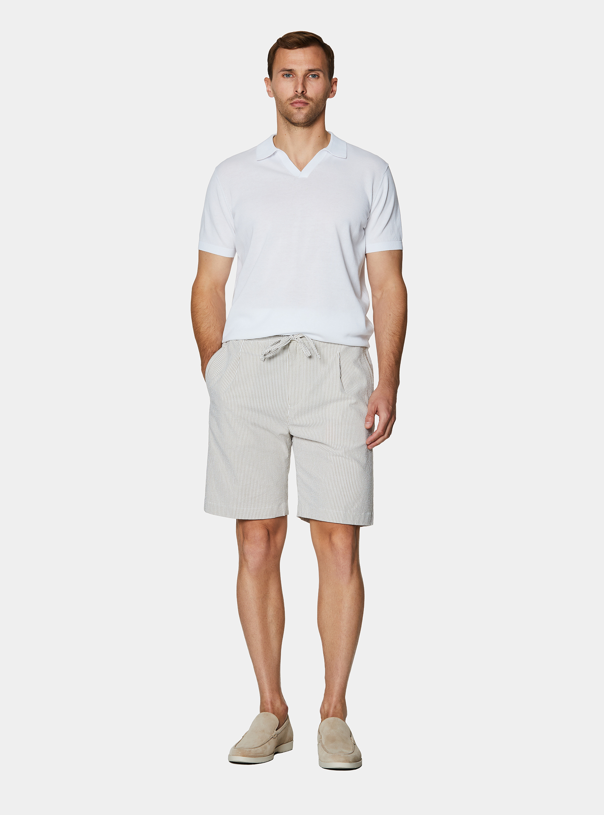 Buttonless knitted polo shirt in extra-fine cotton, WHITE