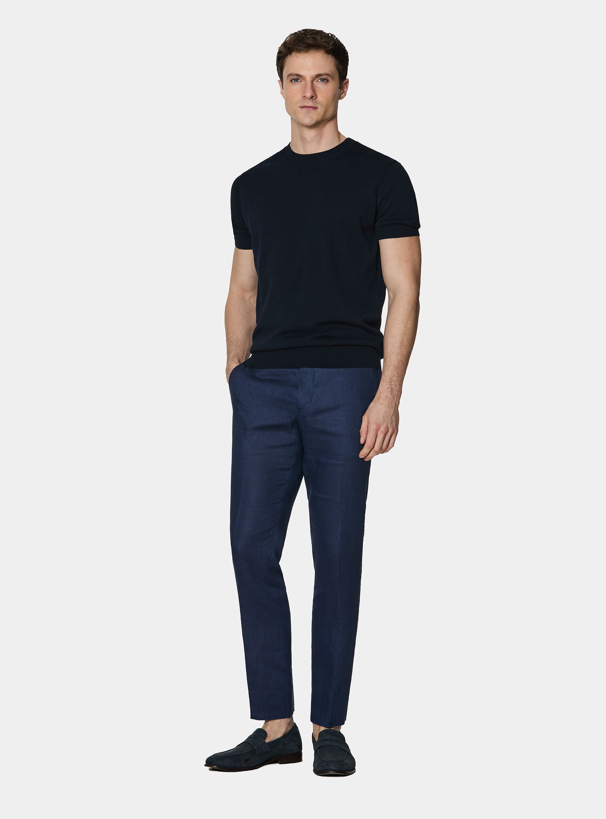 Pure cotton flat-ribbed sweater, NAVY BLUE