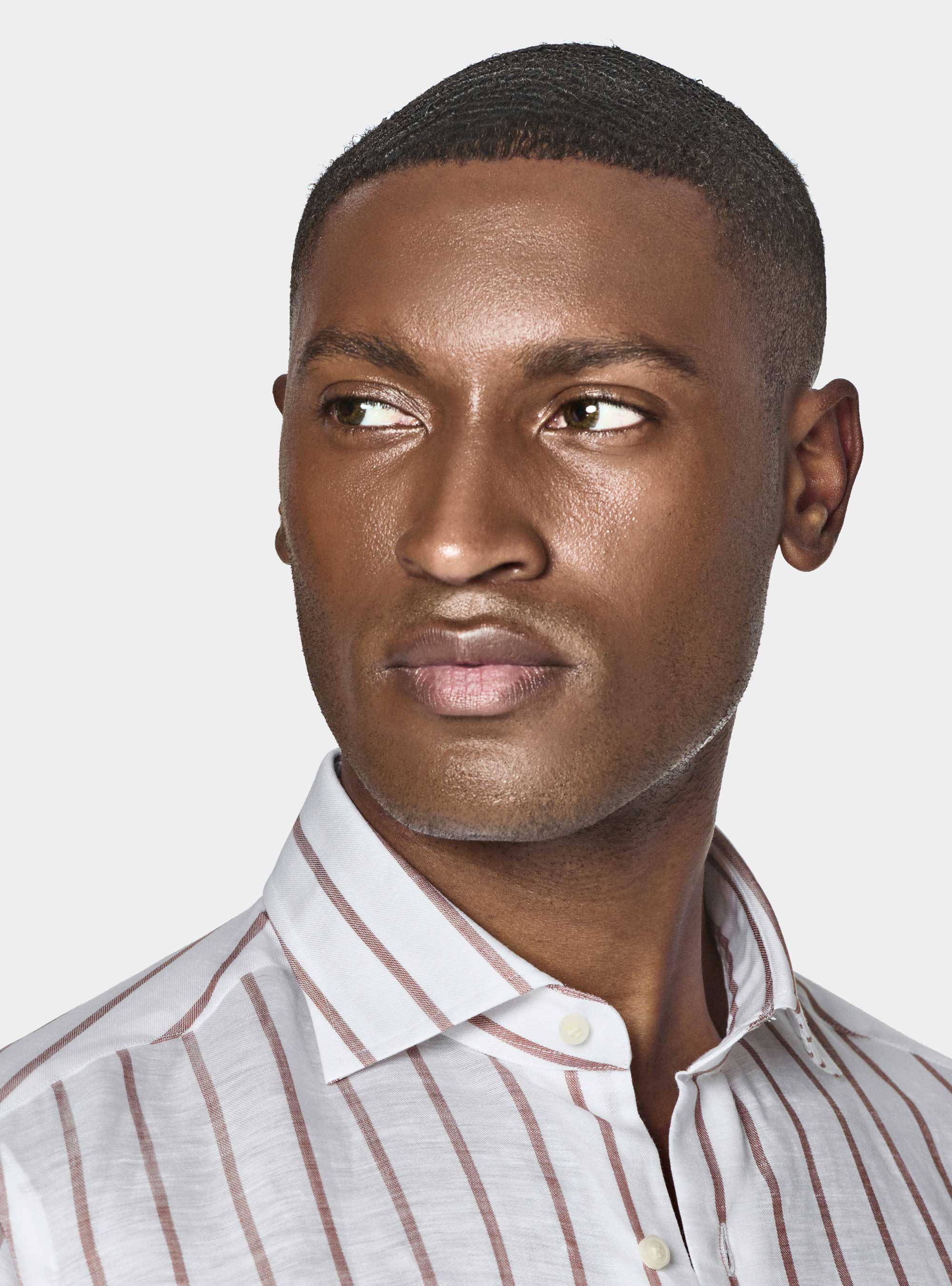 Linen blend striped shirt, BROWN