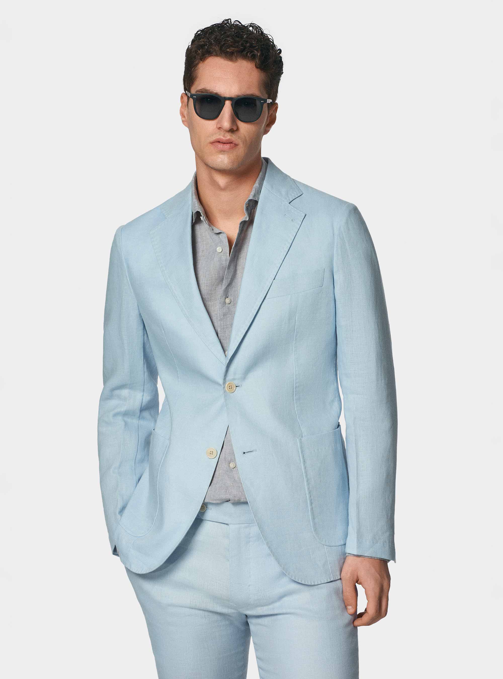 Giacca abito in puro lino, AZZURRO
