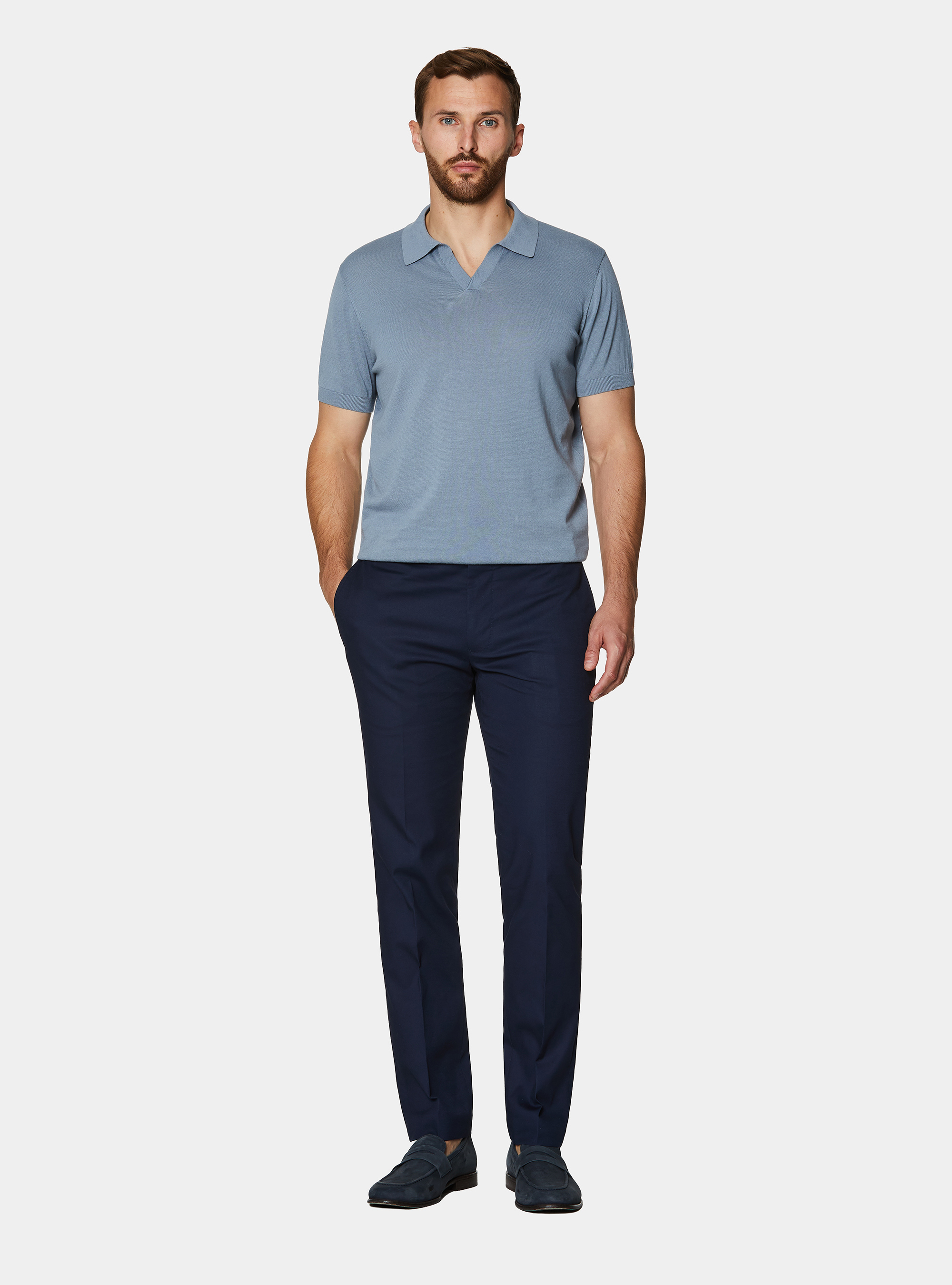 Buttonless knitted polo shirt in extra-fine cotton, AVIO 0292C