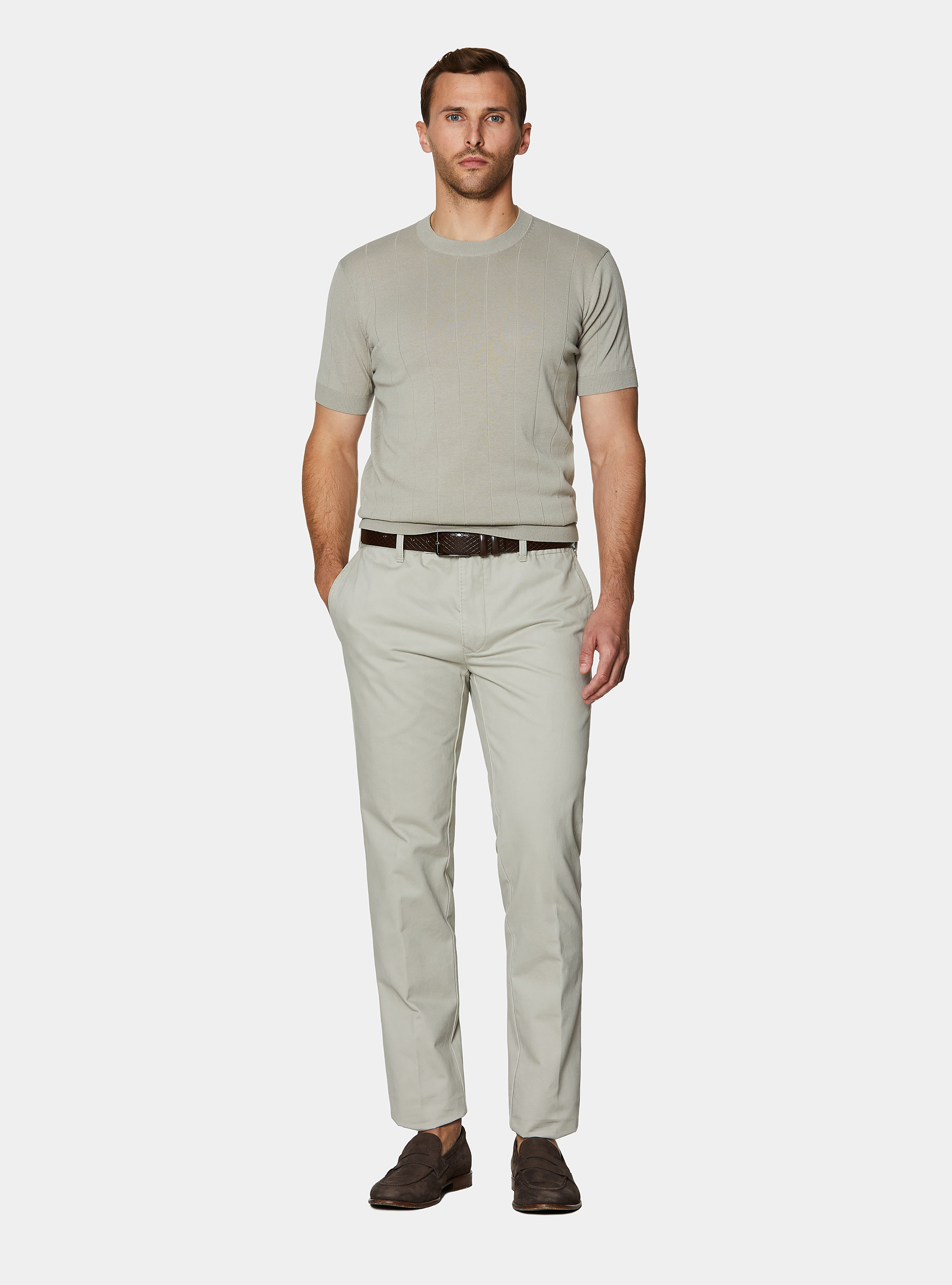 Pure cotton flat-ribbed sweater, SAND