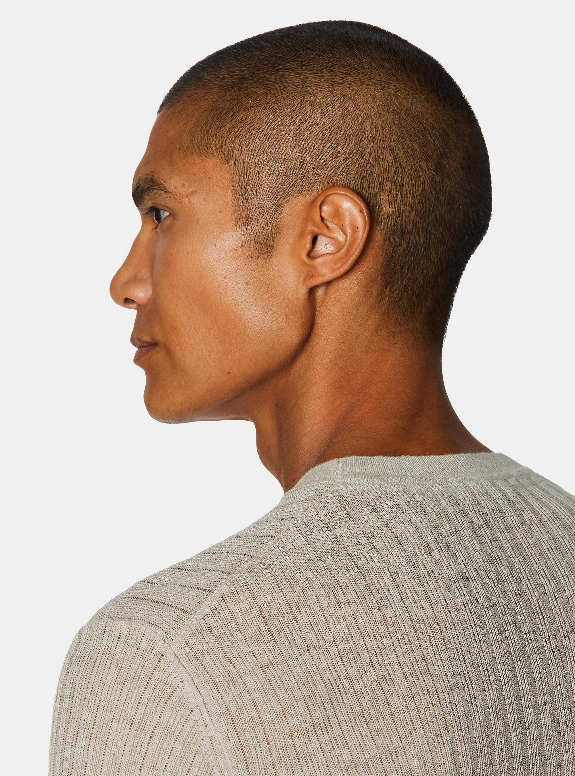 Pure linen ribbed crew neck sweater, SAND