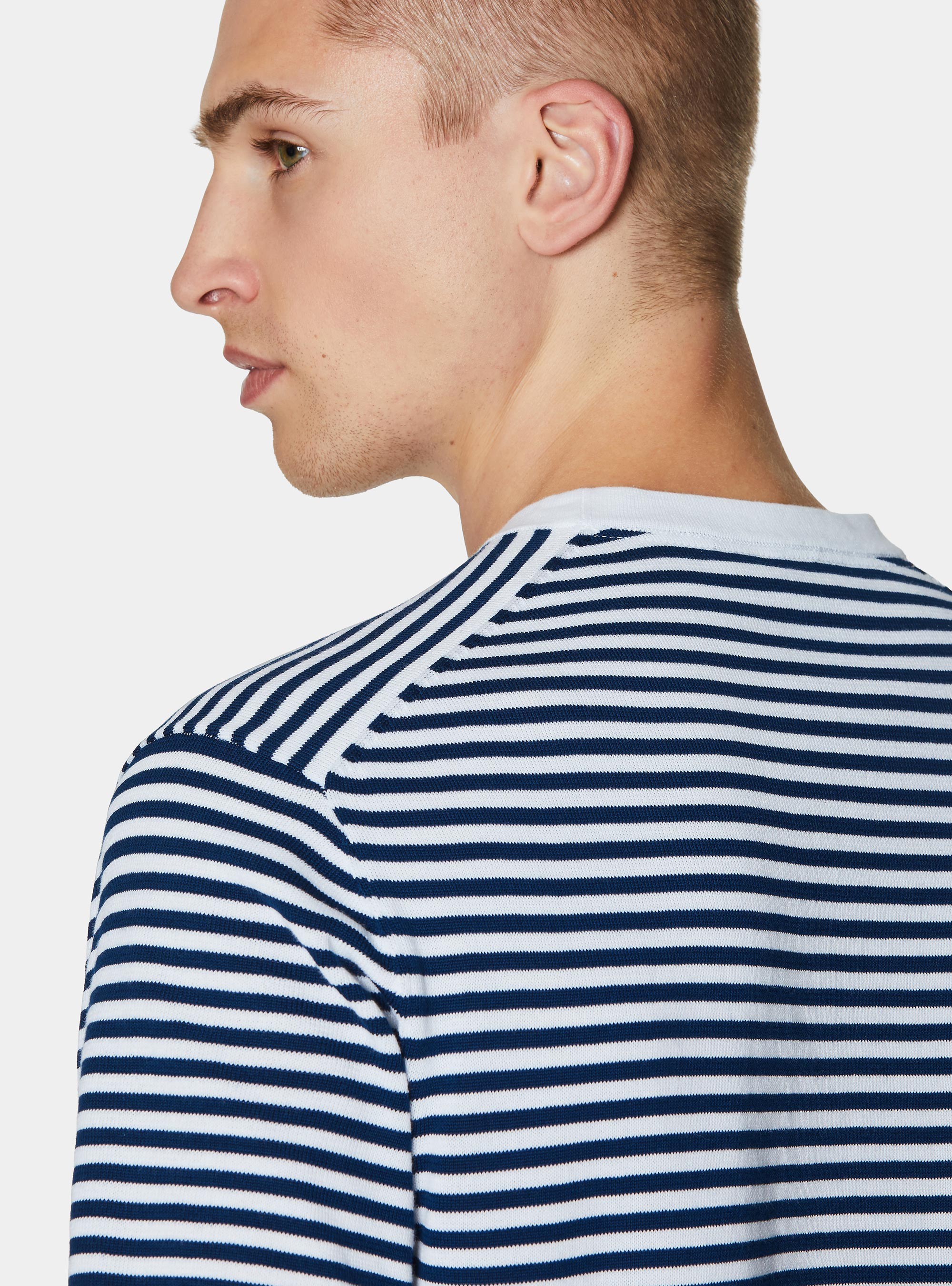Cotton striped crew neck sweater, WHITE