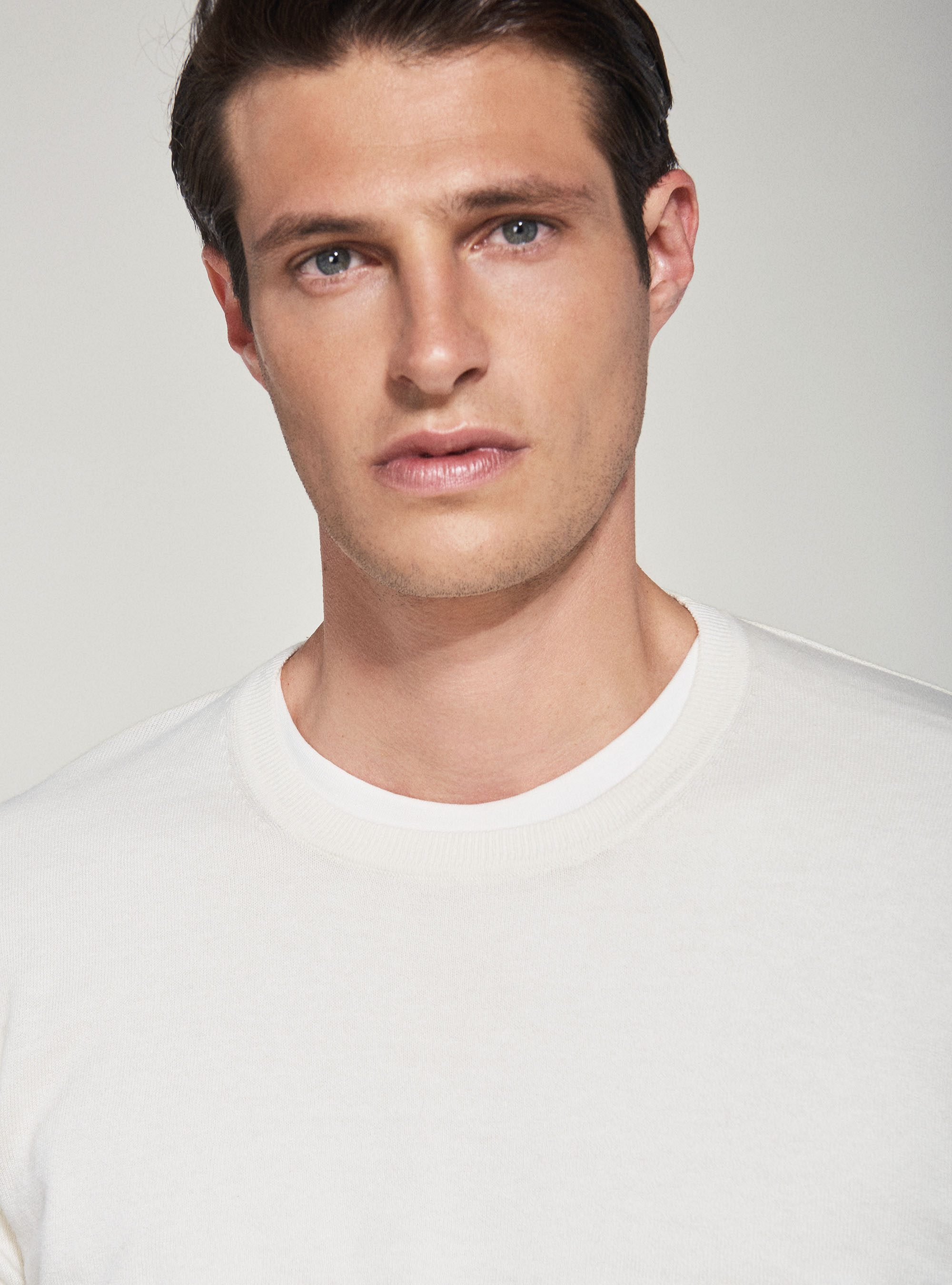 Round-neck cotton silk and cashmere sweater, WHITE