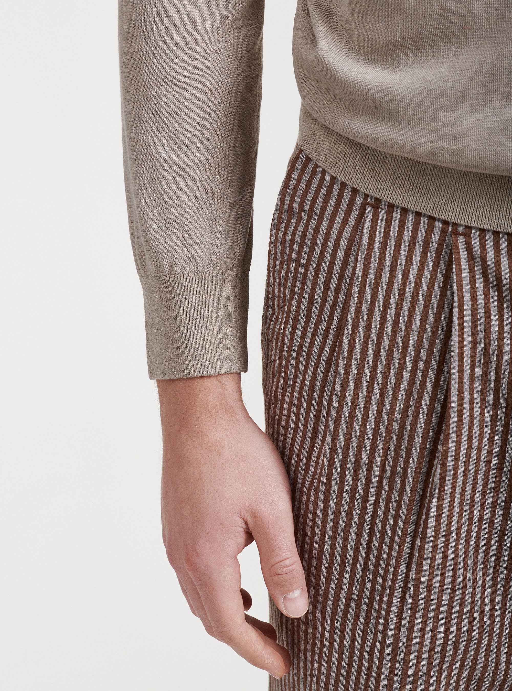 Silk and cotton crew-neck sweater, SAND