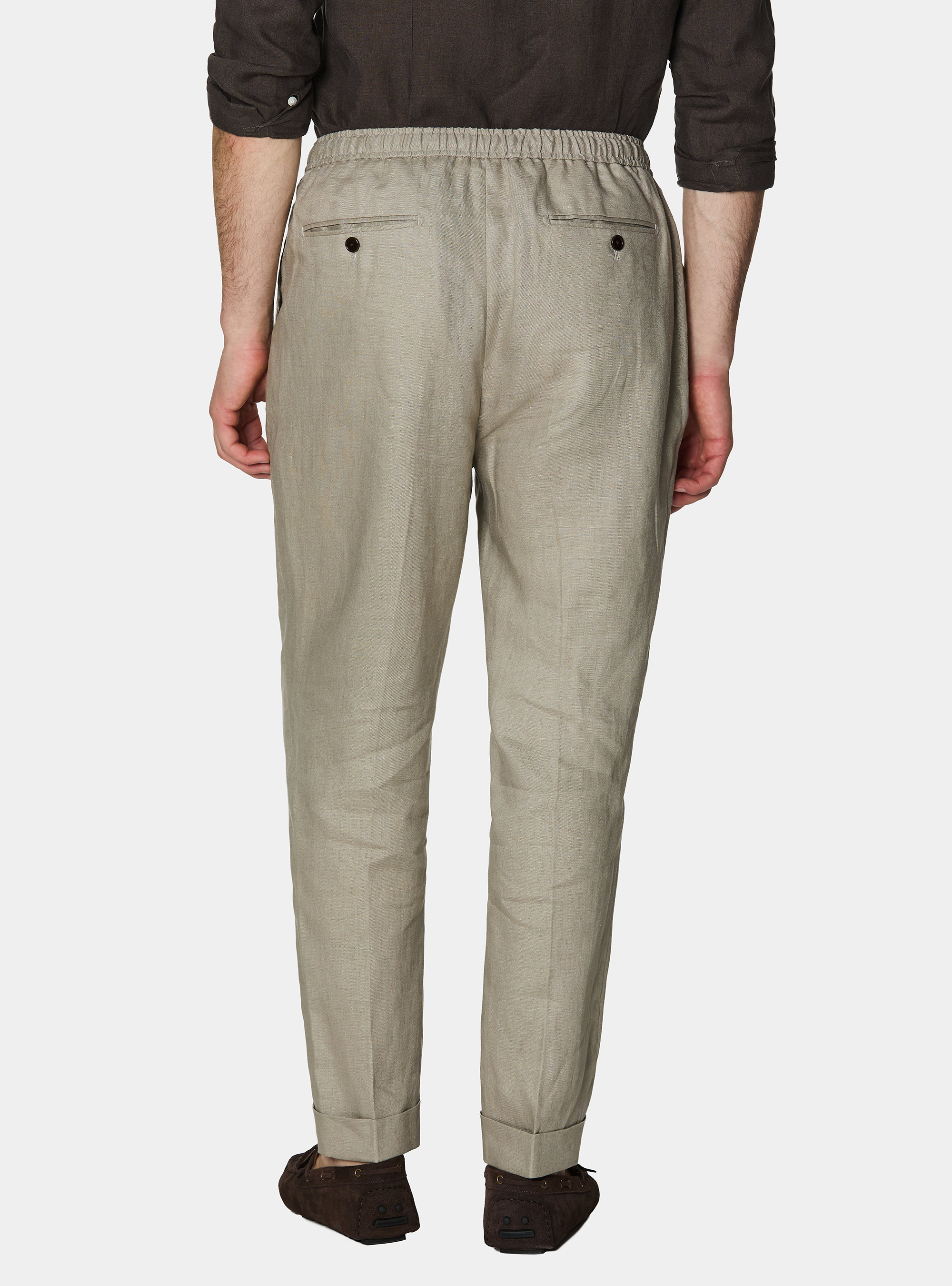 Pure linen trousers with pleat and drawstring, SAND