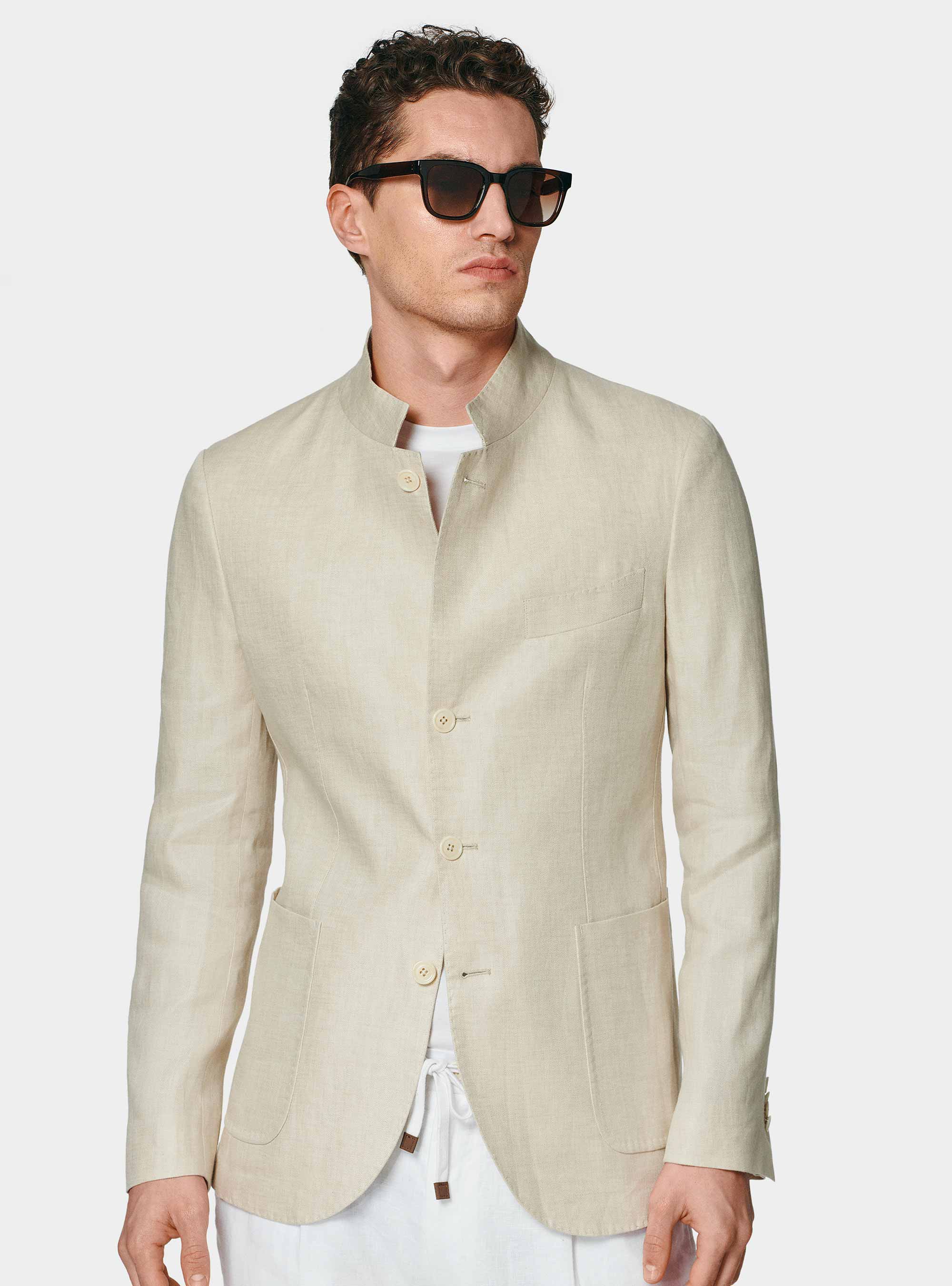 Korean blazer in pure herringbone linen, ECRU