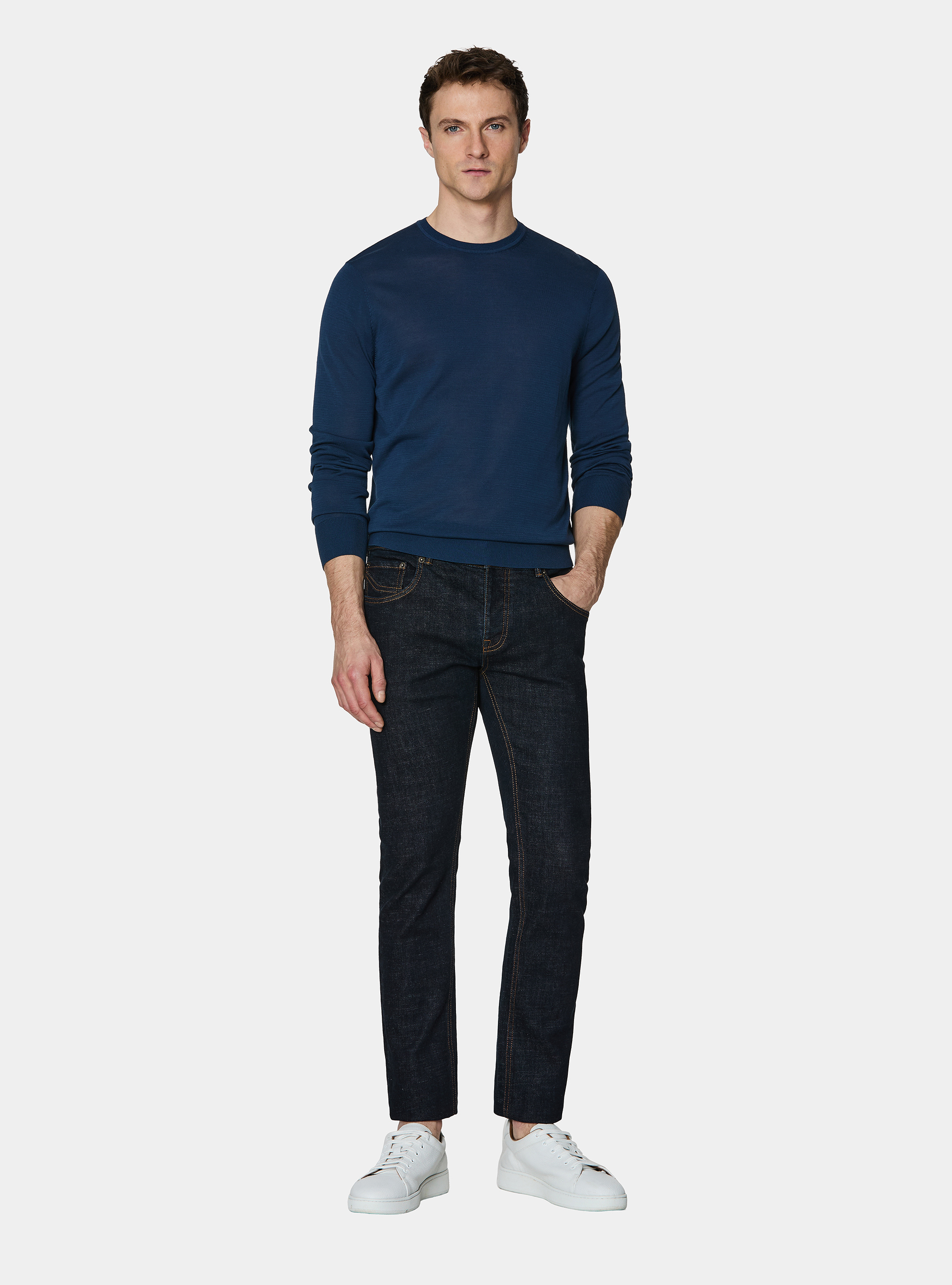 Rundhals-Pullover aus Baumwolle und Seide, INCHIOSTRO 0232C