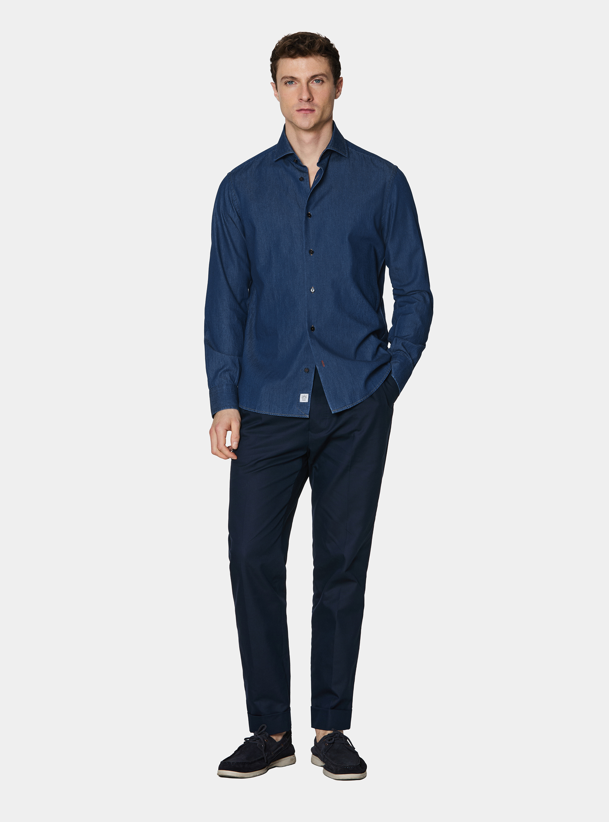 Chemise en denim de coton chambray, BLEU MARINE