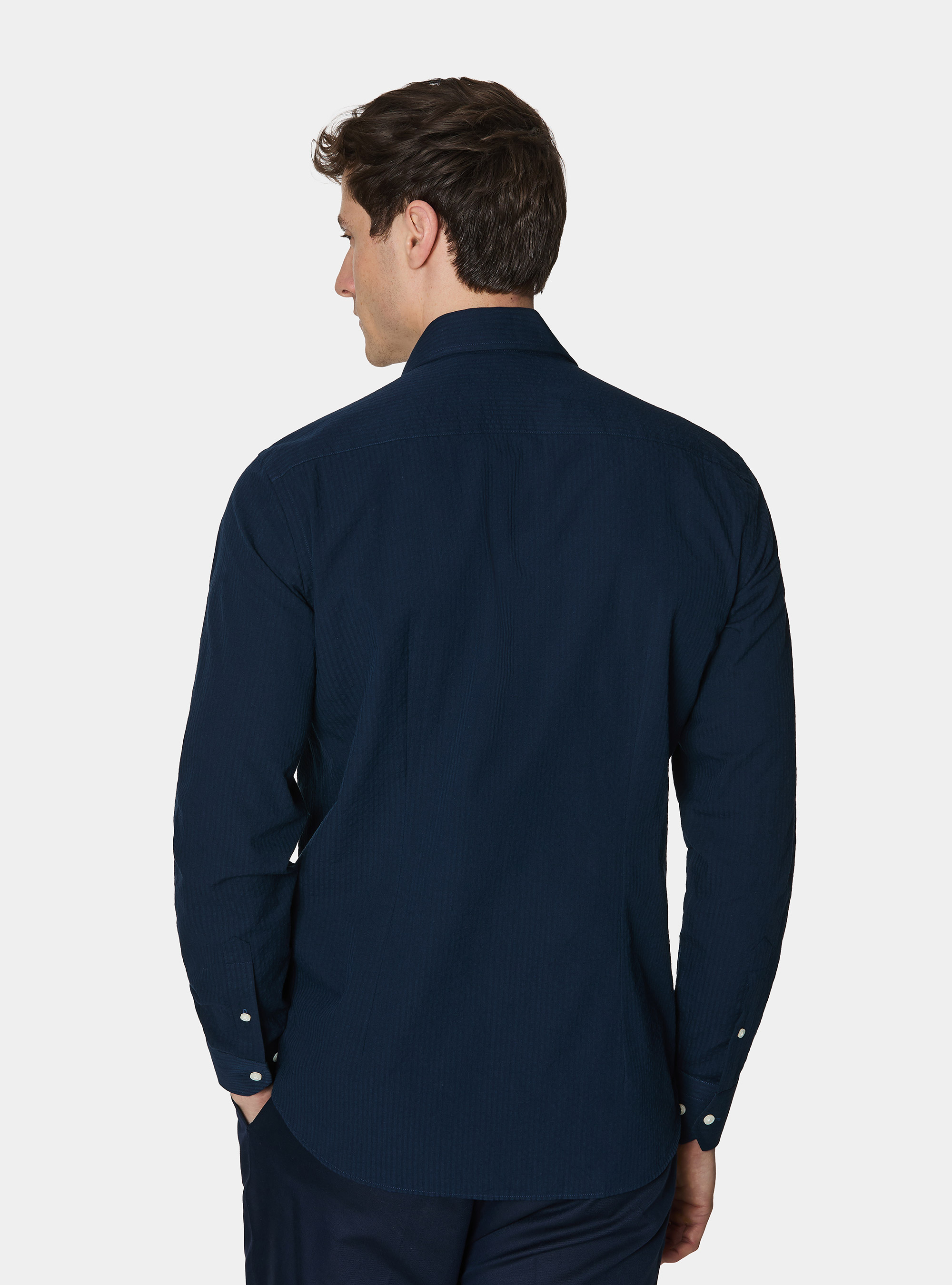 Seersucker cotton shirt, NAVY BLUE