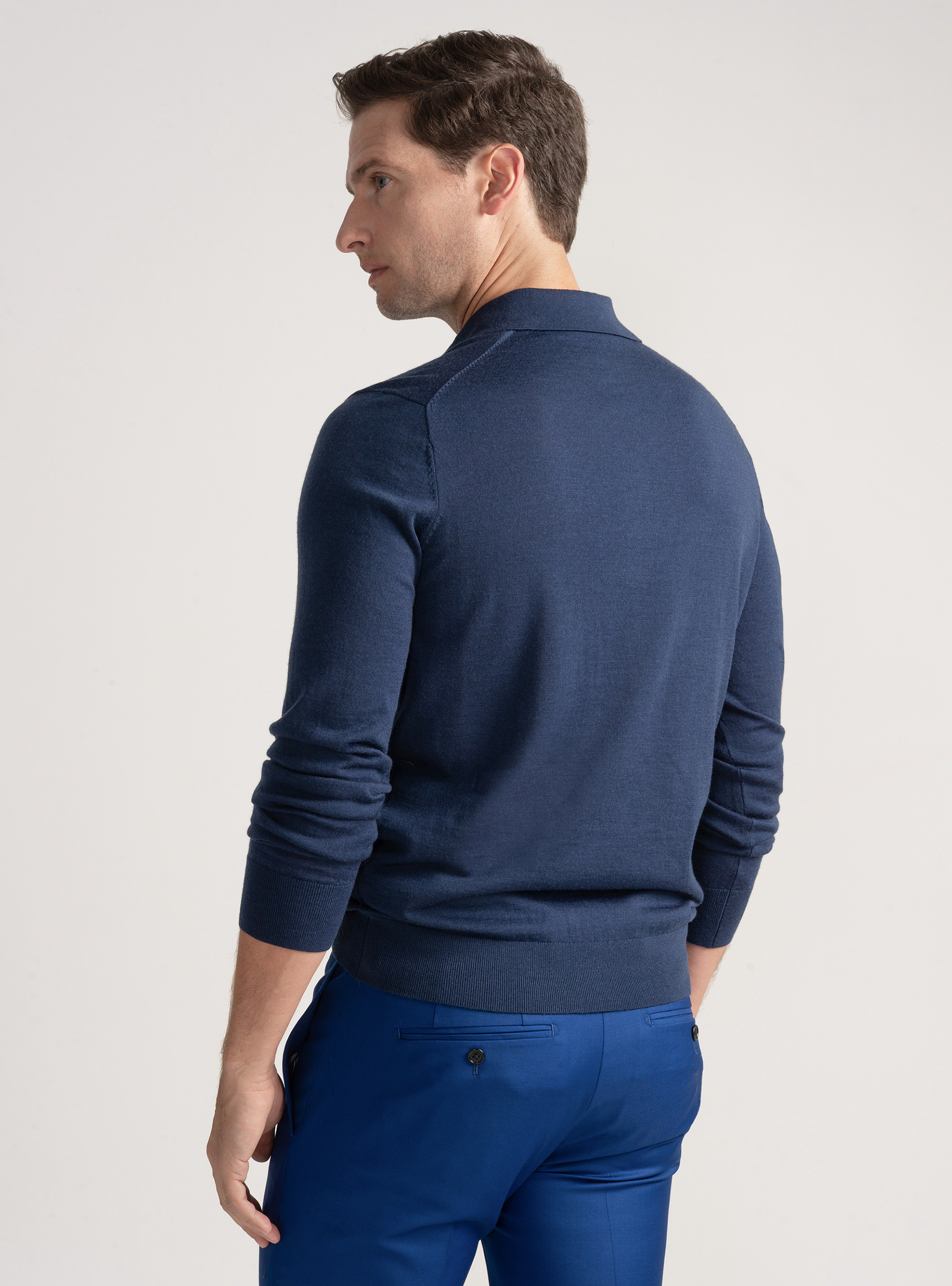 Extra-fine merino wool polo shirt, INK
