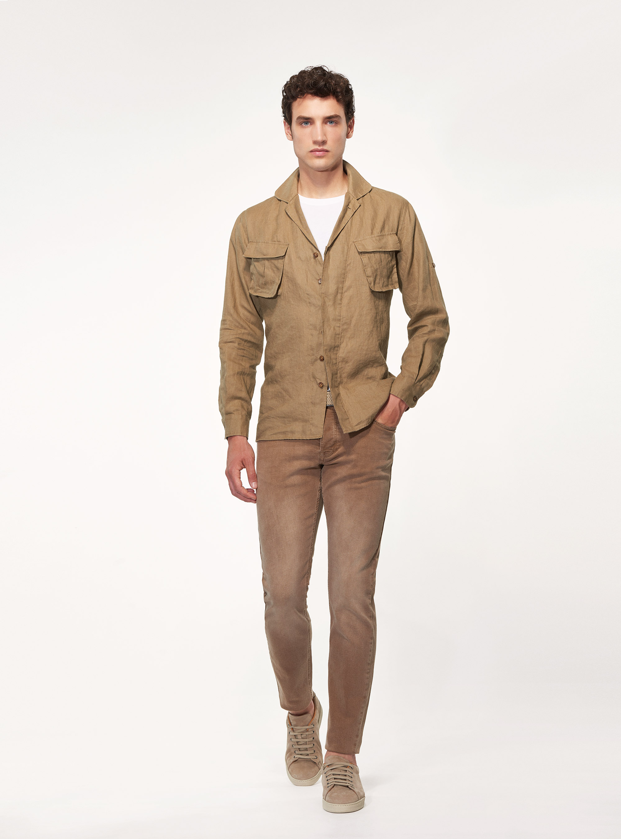 Giacca camicia in 100% lino, FANGO