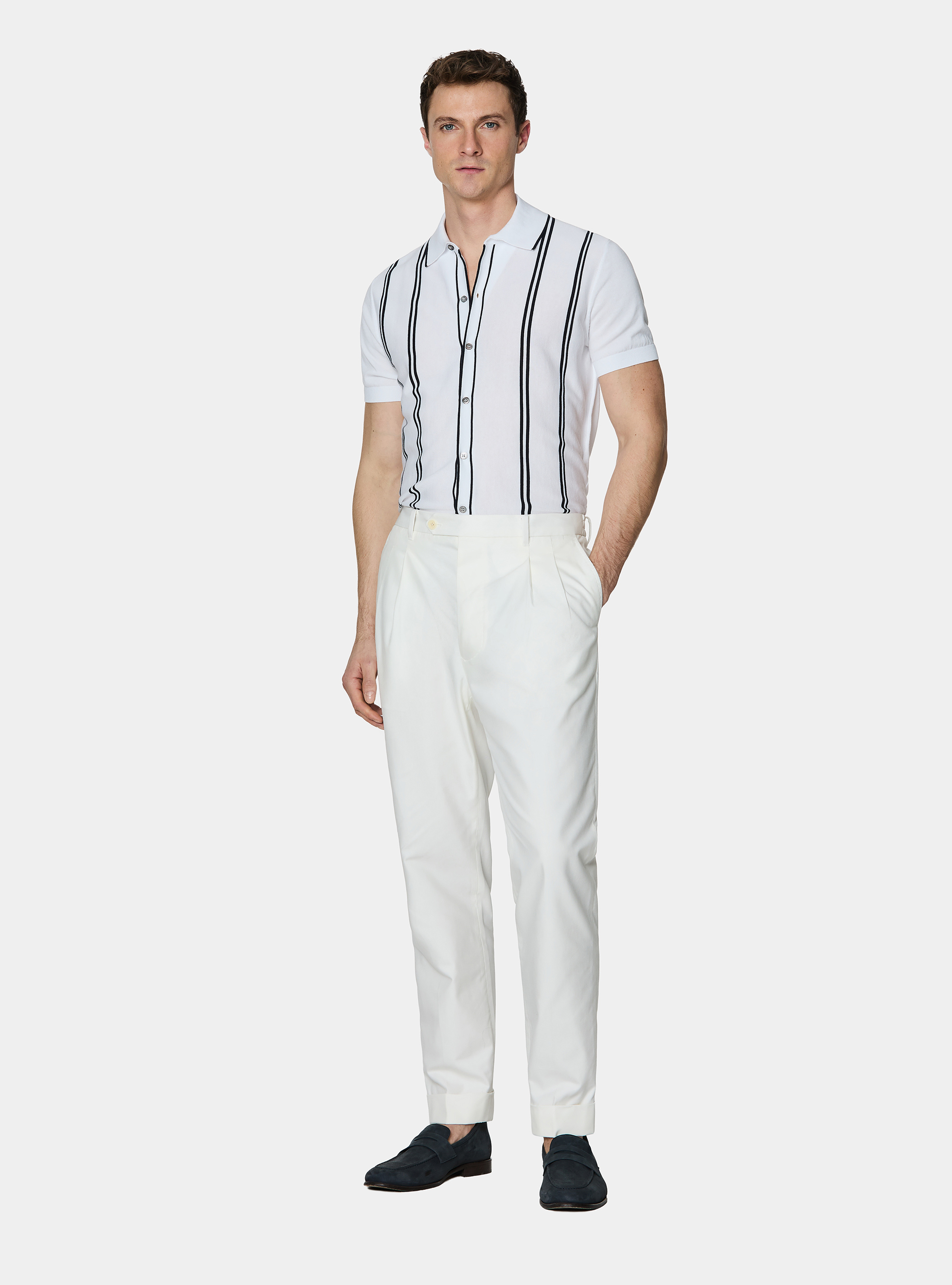 Cotton-blend pleated trousers, WHITE