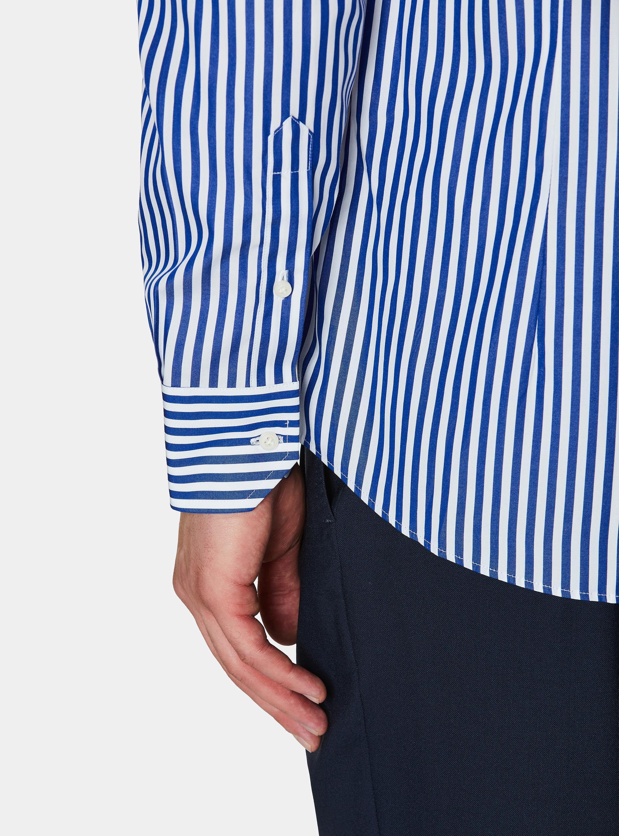 Wide-striped cotton poplin shirt, BLUE