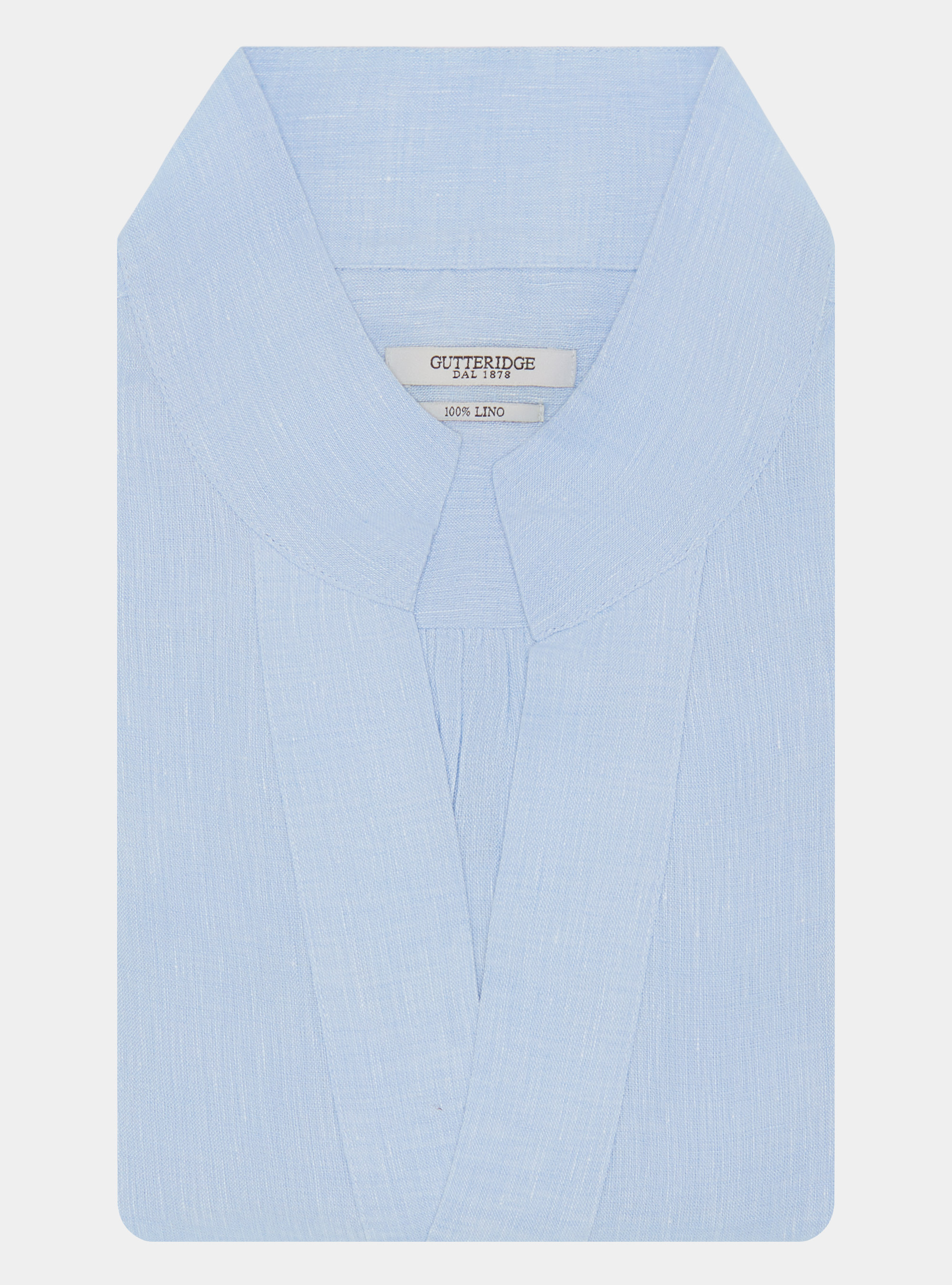 Camicia coreana in puro lino, AZZURRO