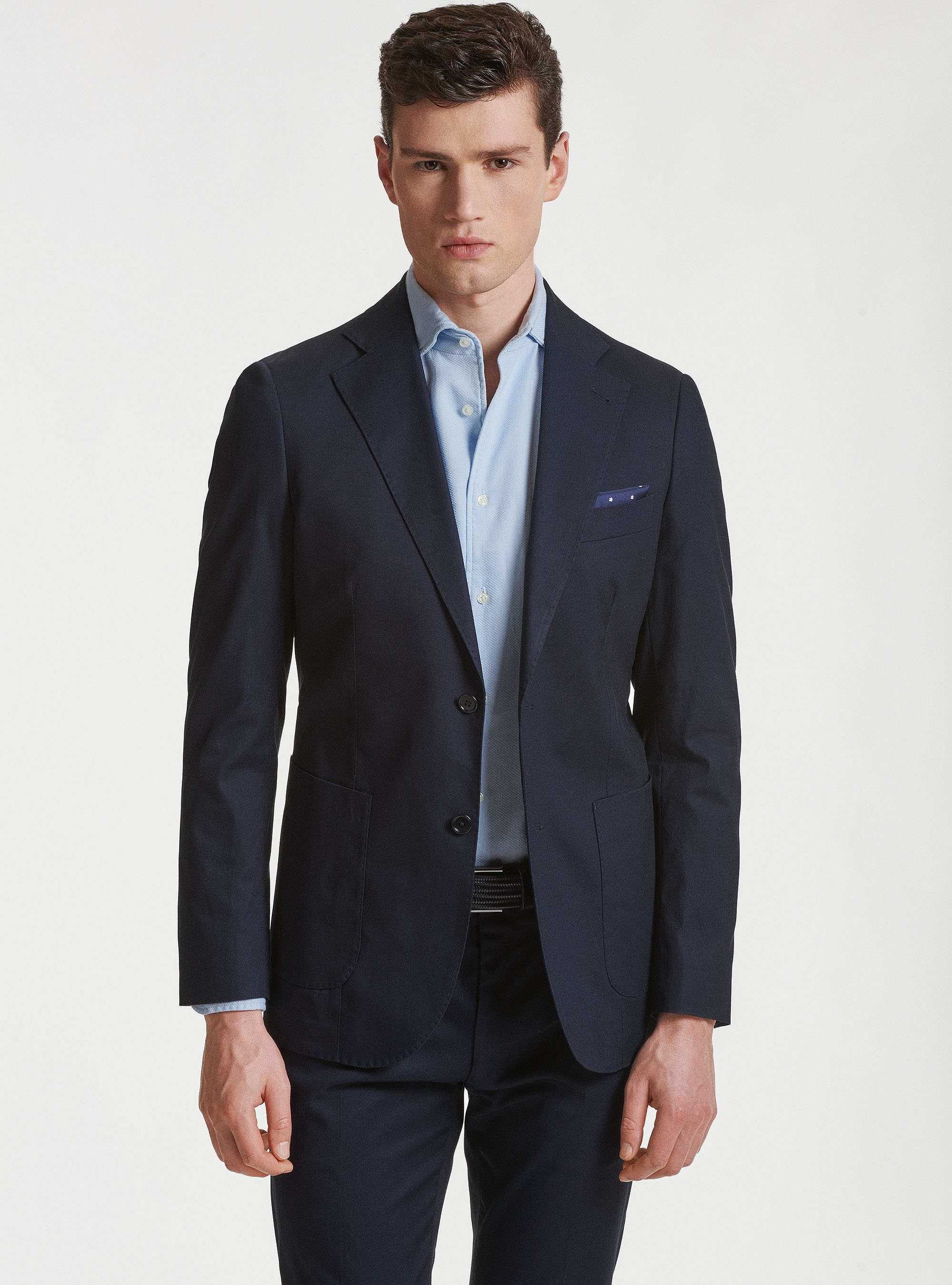 Veste de costume en coton blind&eacute;, BLEU MARINE