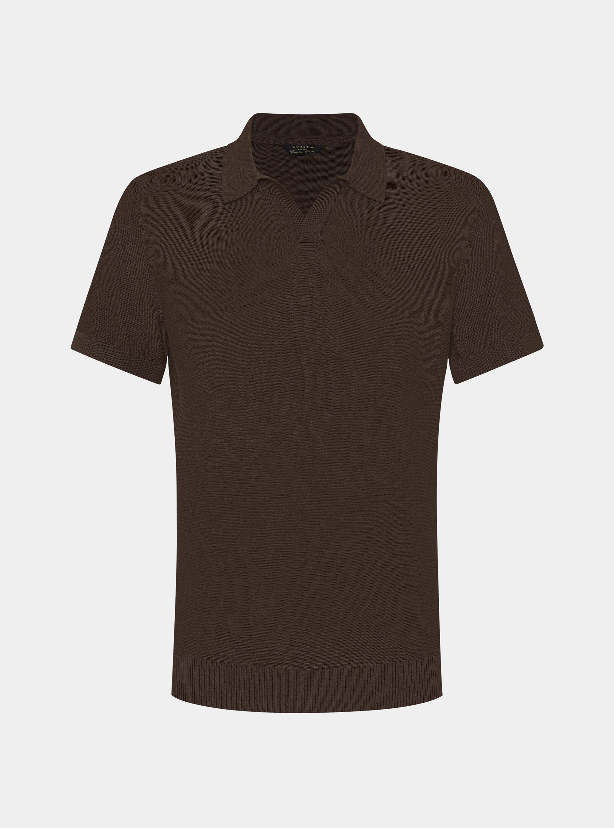 Gestricktes Links-Poloshirt aus extrafeiner Baumwolle, MARRONE 0507C