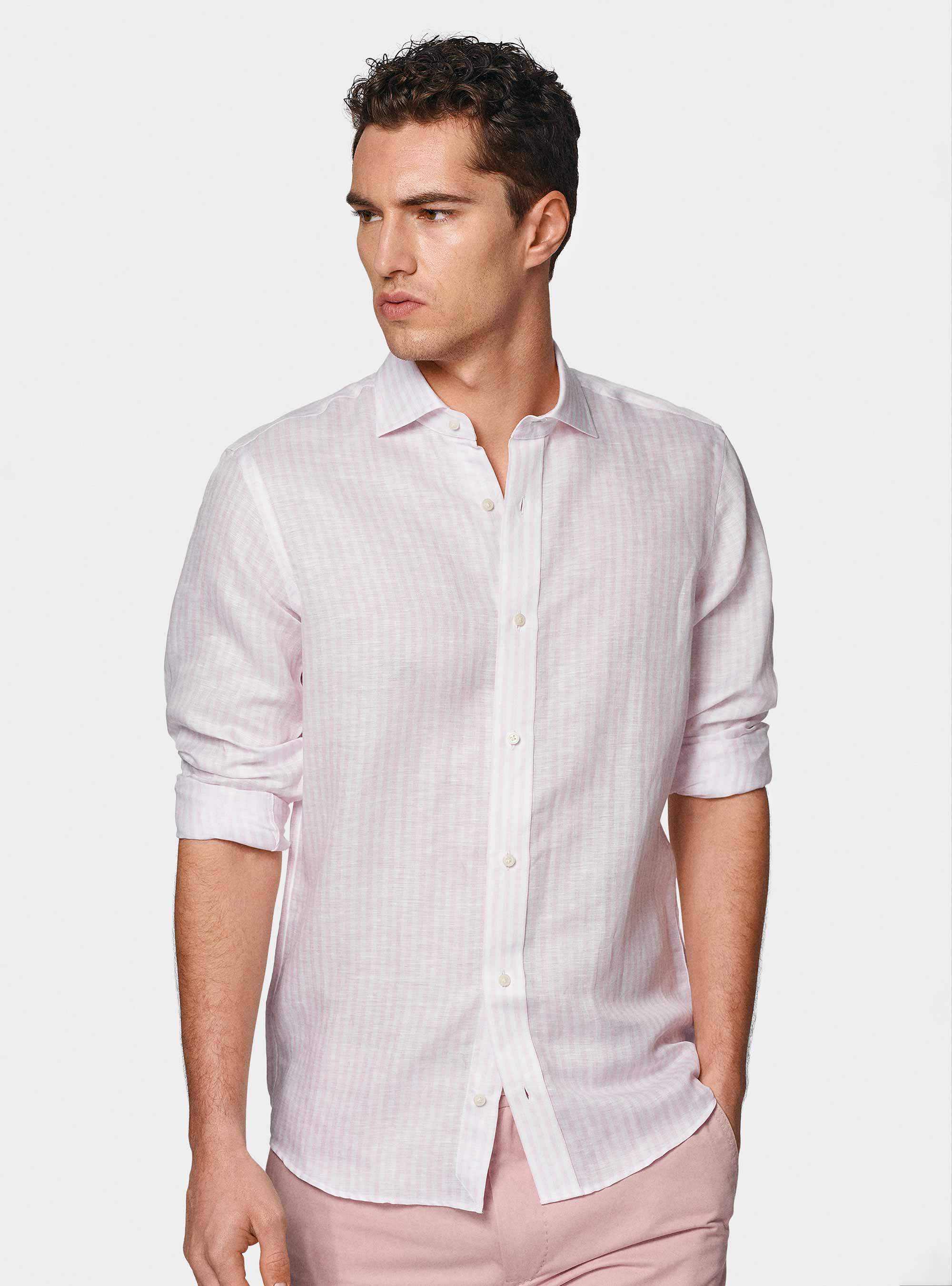 Linen blend striped shirt, PINK