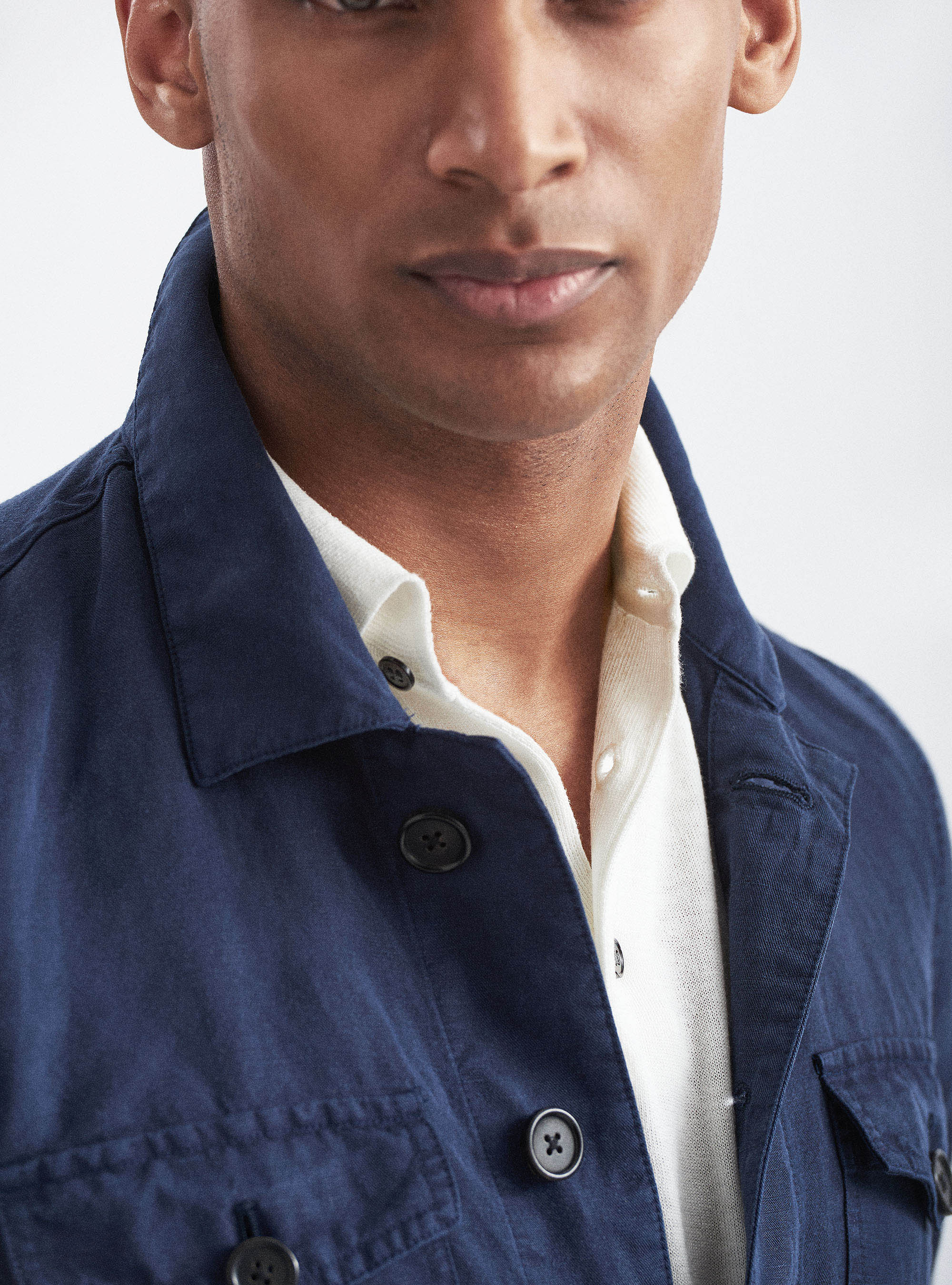 Linen blend shirt blazer, NAVY BLUE