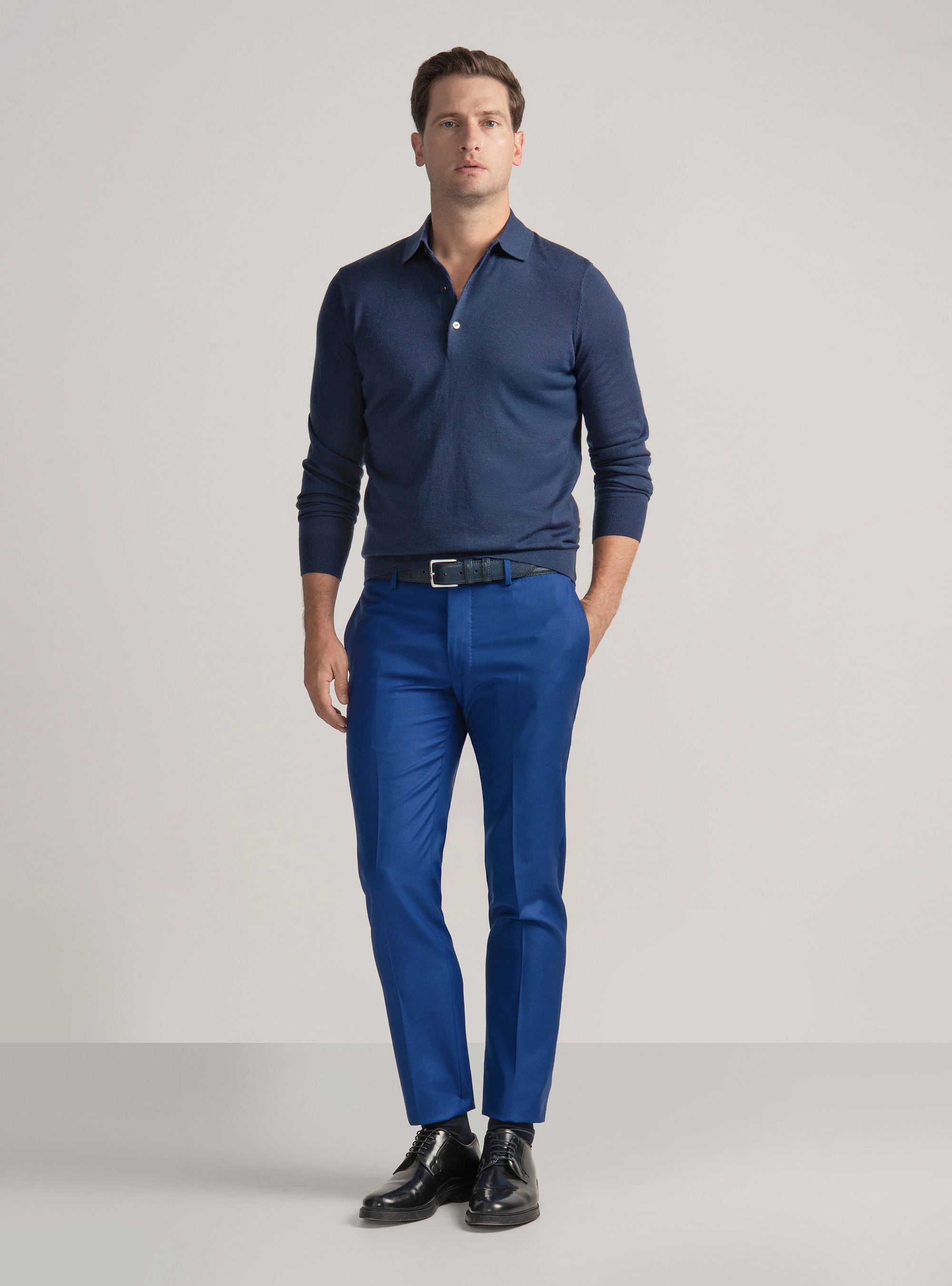 Extra-fine merino wool polo shirt, INK