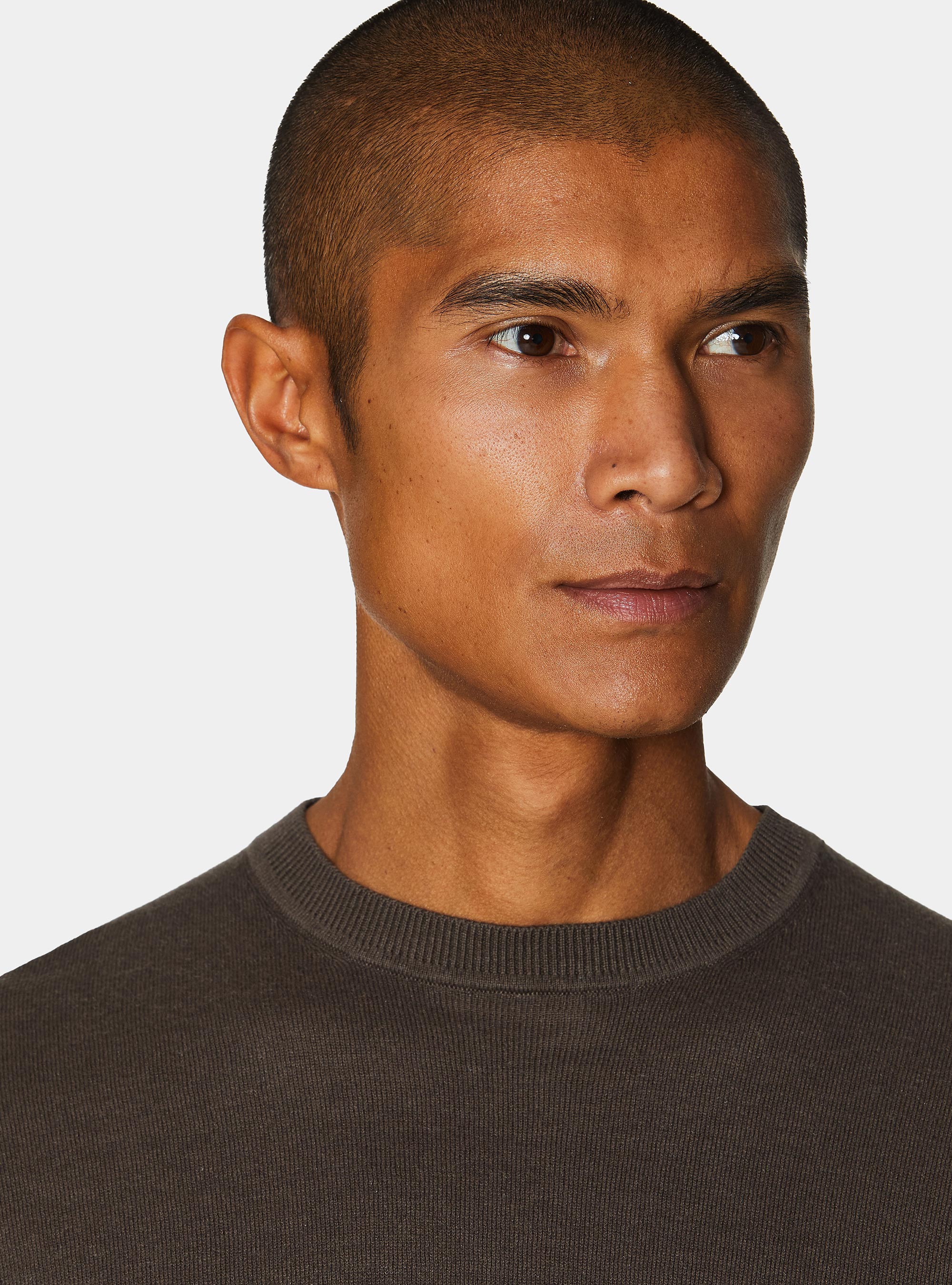 Rundhals-Pullover aus Baumwolle, Seide und Kaschmir, MARRONE 0507C
