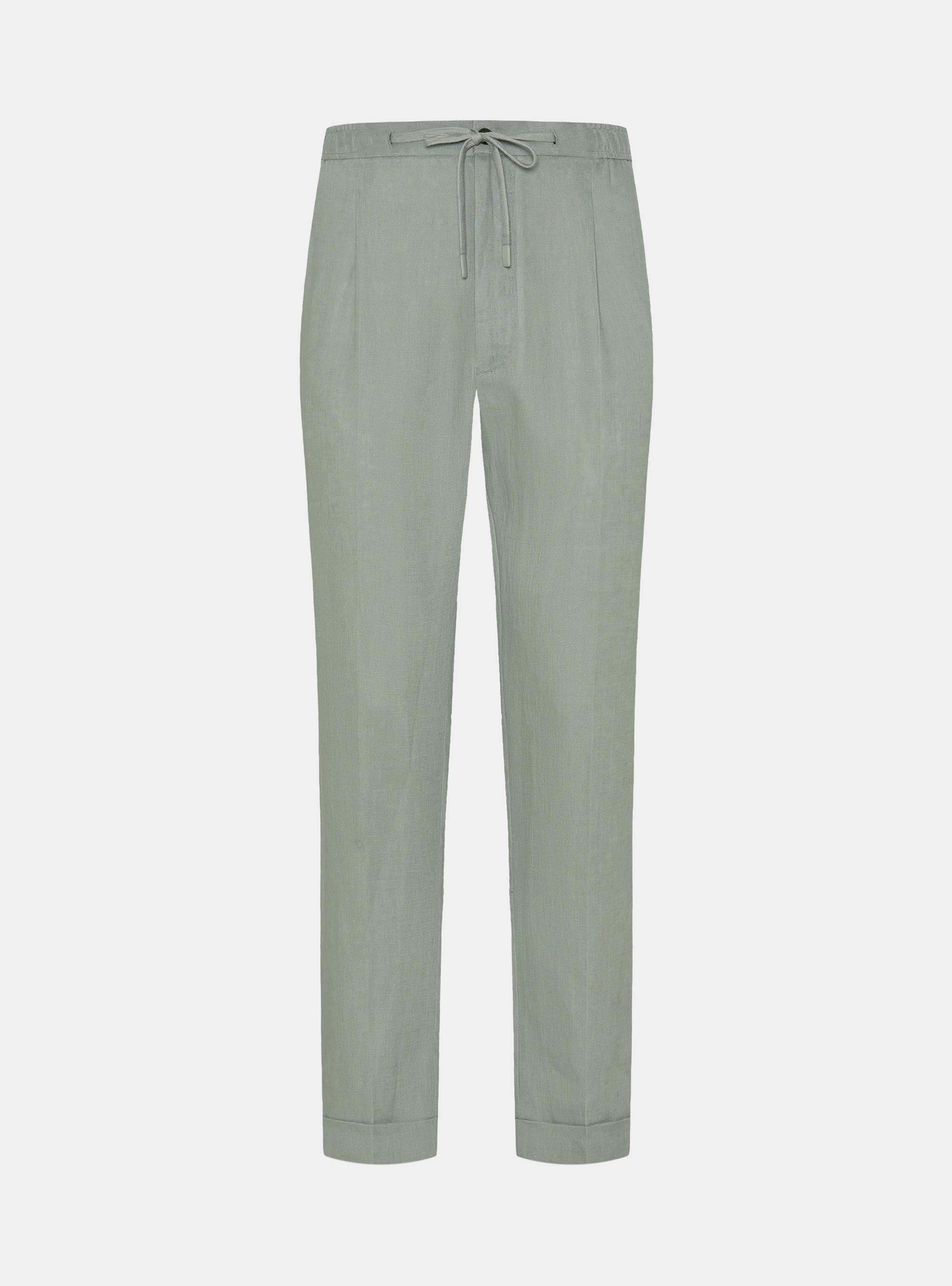 Pantal&oacute;n de lino puro con pinzas y cord&oacute;n de ajuste, SALVIA 0602C