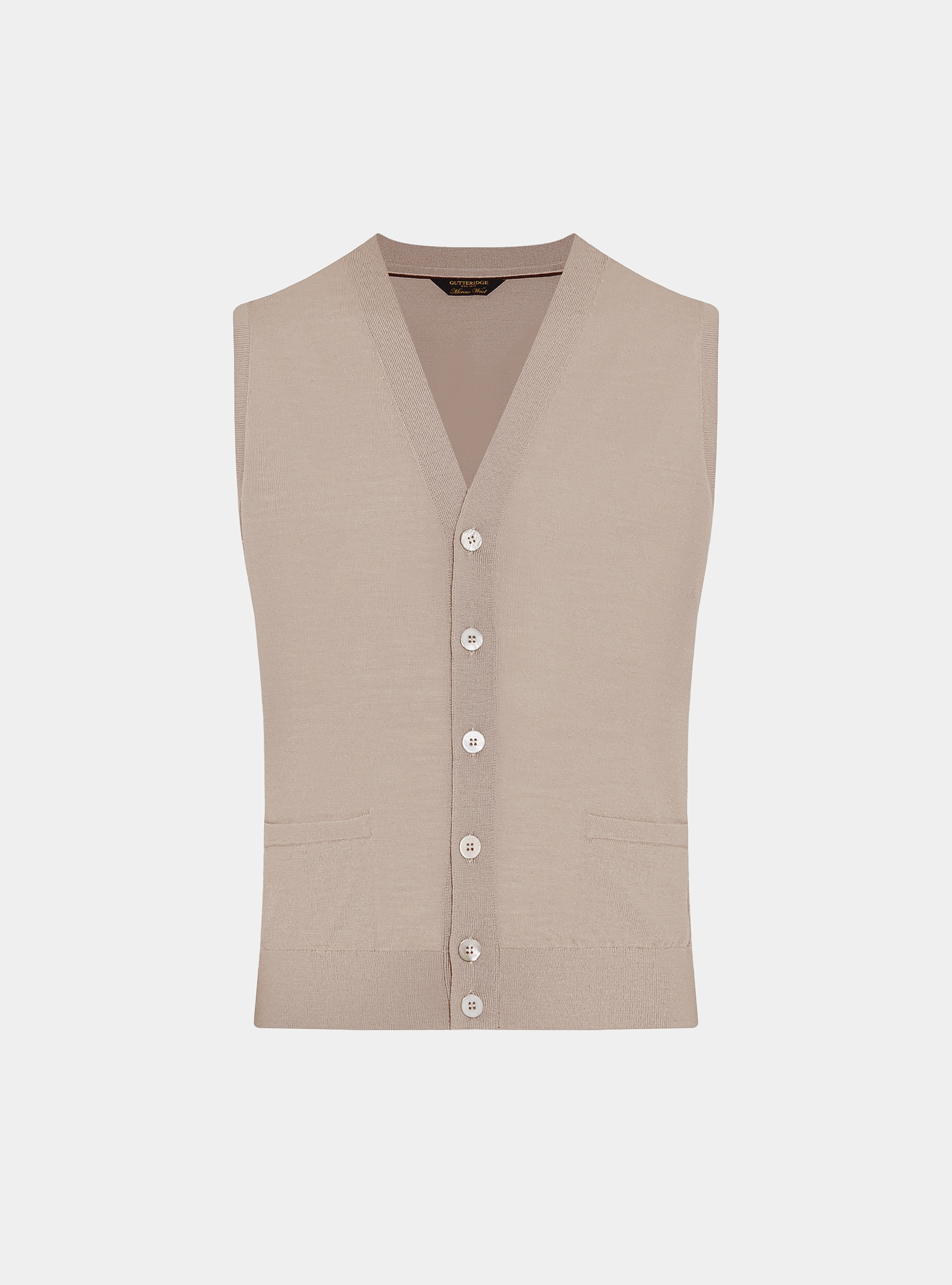 Gilet in maglia con bottoni in lana merino extrafine, SABBIA